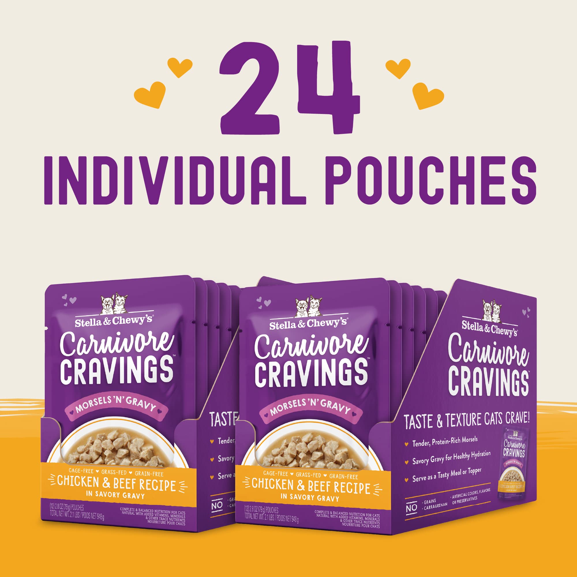 Stella & Chewys Carnivore Cravings Morsels & Gravy Chicken & Beef Recipe Wet Cat Food Pouches - (2.8 Ounce Pouch, Case of 24)