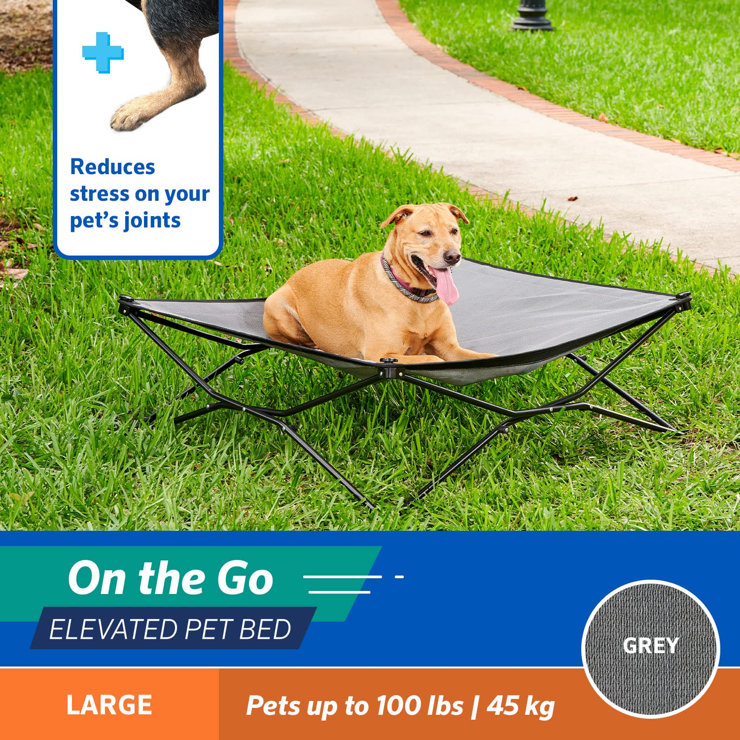 On The Go Pet Bed - Steel Grey - Large (36'' 36'')
