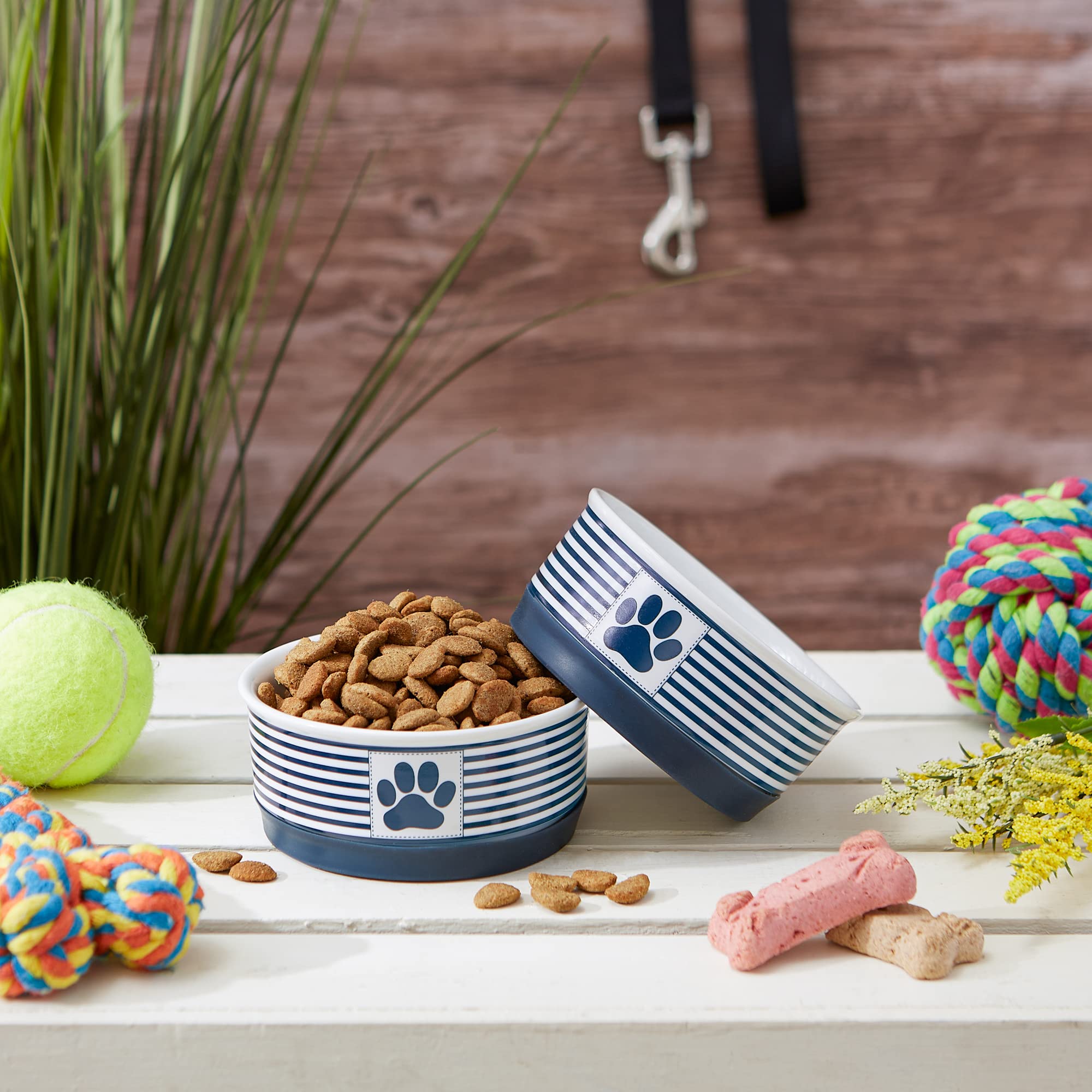 Bone Dry Paw & Patch Ceramic Pet Collection, Small Set, 4.25x2, Nautical Blue, 2 Piece