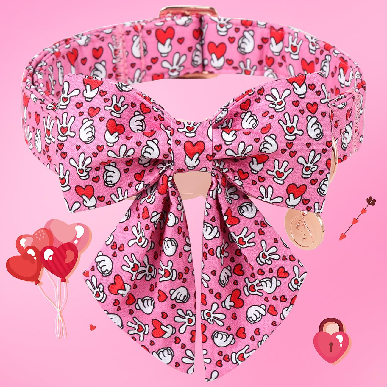 Dogwong Pink Heart Sailor Bow Dog Collar - Small, Cotton, Decorative, Unisex, Everyday Wear & Special Occasions