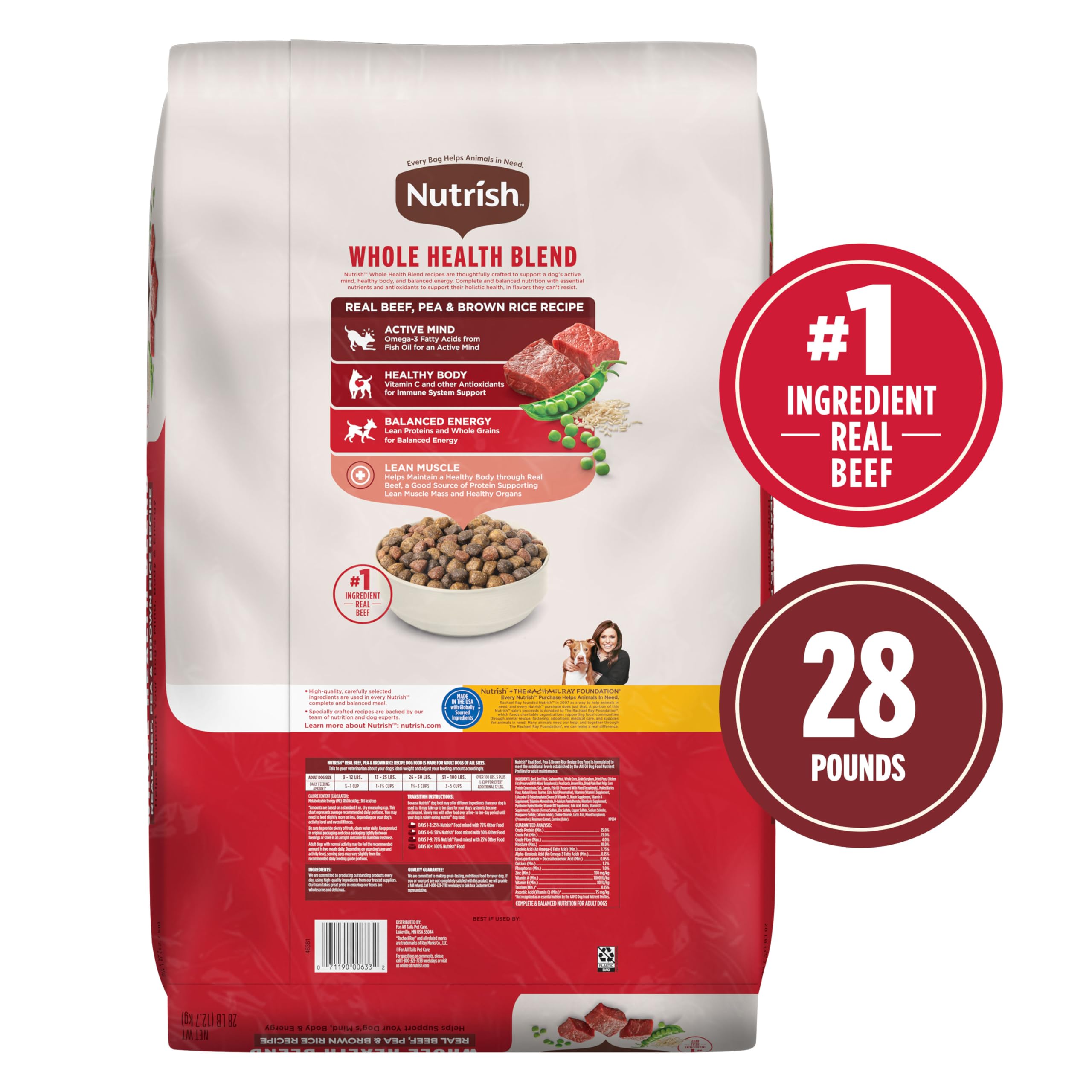 Nutrish Real Beef, Pea & Brown Rice Recipe Whole Health Blend Dry Dog Food, 28 lb. Bag (Rachael Ray)