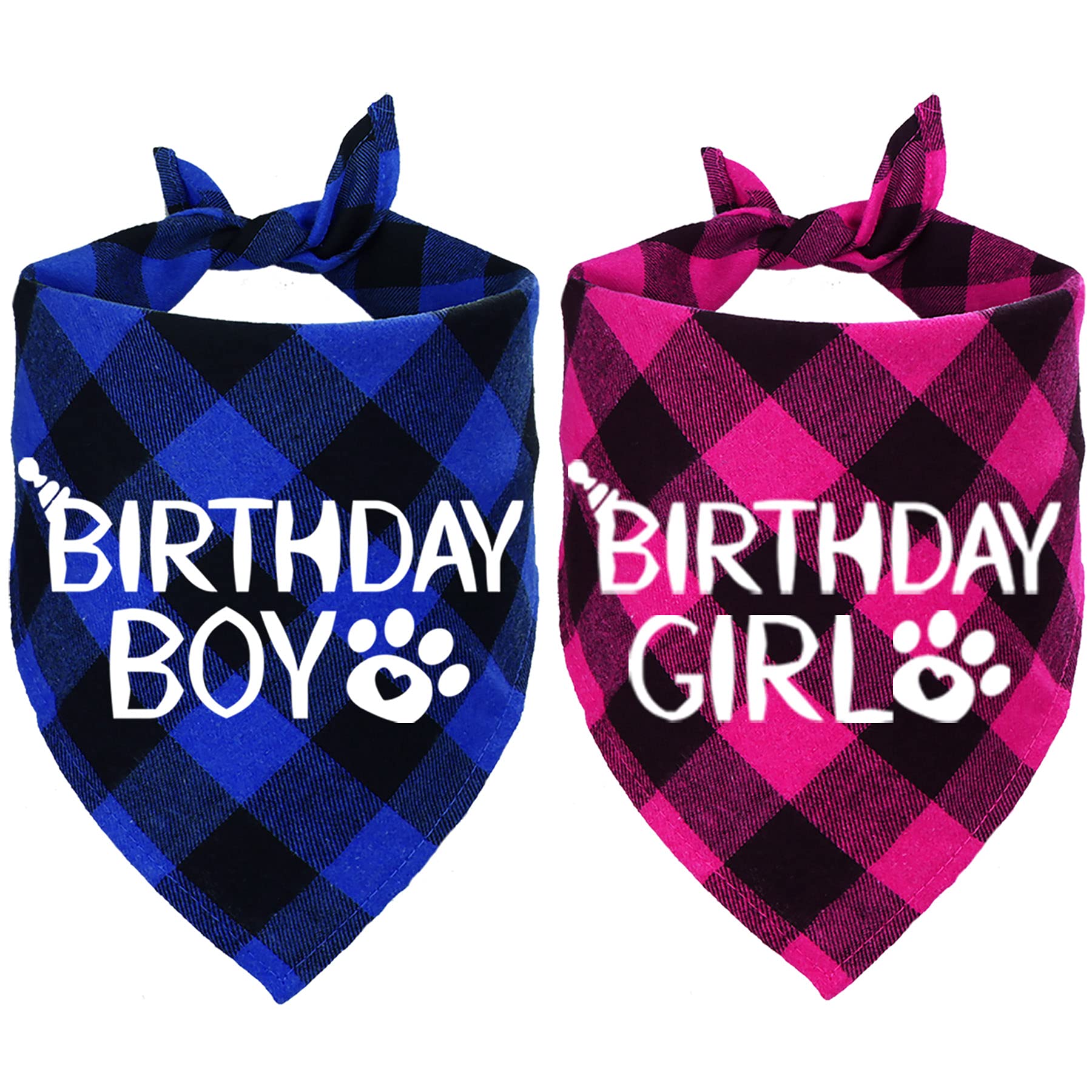 Stmk 2 Pack Dog Birthday Bandana, Dog Birthday Boy Girl Bandana Plaid Triangle Scarf For Dog Puppy Birthday Party Supplies