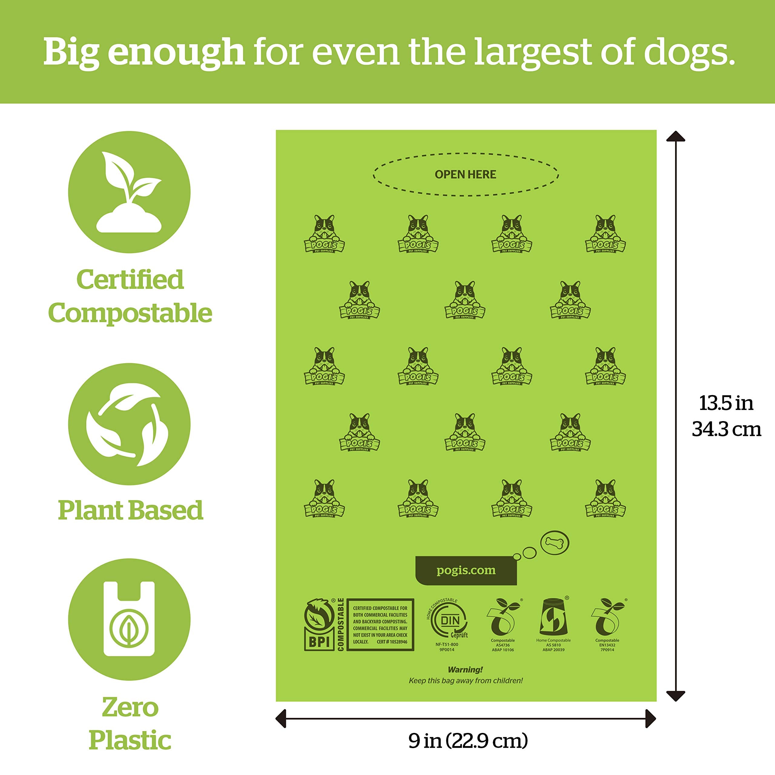 Pogi? Compostable Dog Poop Bags - 300 Plant-Based Grab & Go Dog Waste Bags - Leak-Proof, Extra-Large, Astm D6400, En 13432 Certified Poop Bags For Dogs