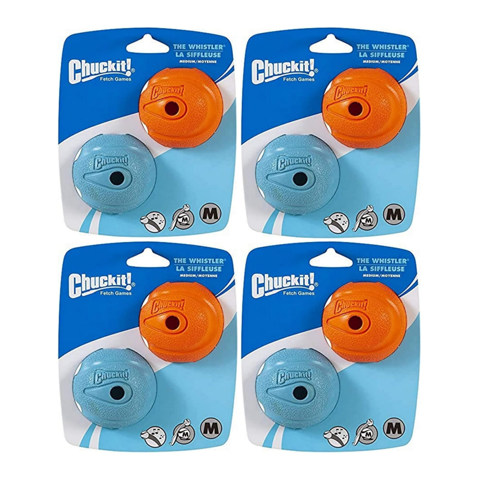 Chuckit Dog Fetch Toy Whistler Ball Noisy Play Fits Launcher Medium 8 Balls (4 Items)