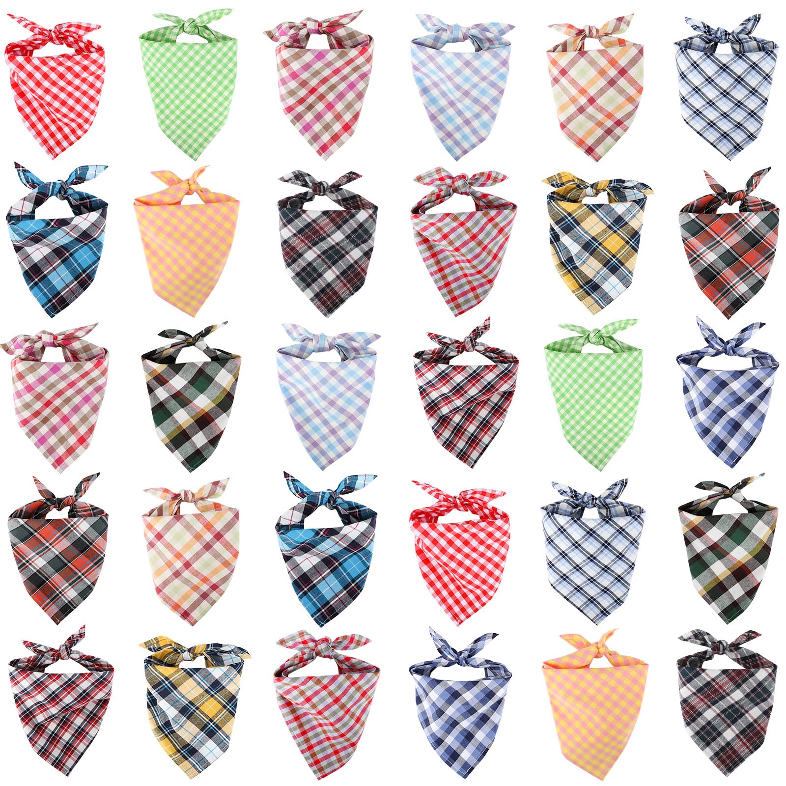 Segarty 30 Pack Triangle Plaid Bibs, 22.8''X15.7'' Pet Scarf Washable Dog Bandanas Accessories Bulk For Small Medium Dogs Cats L