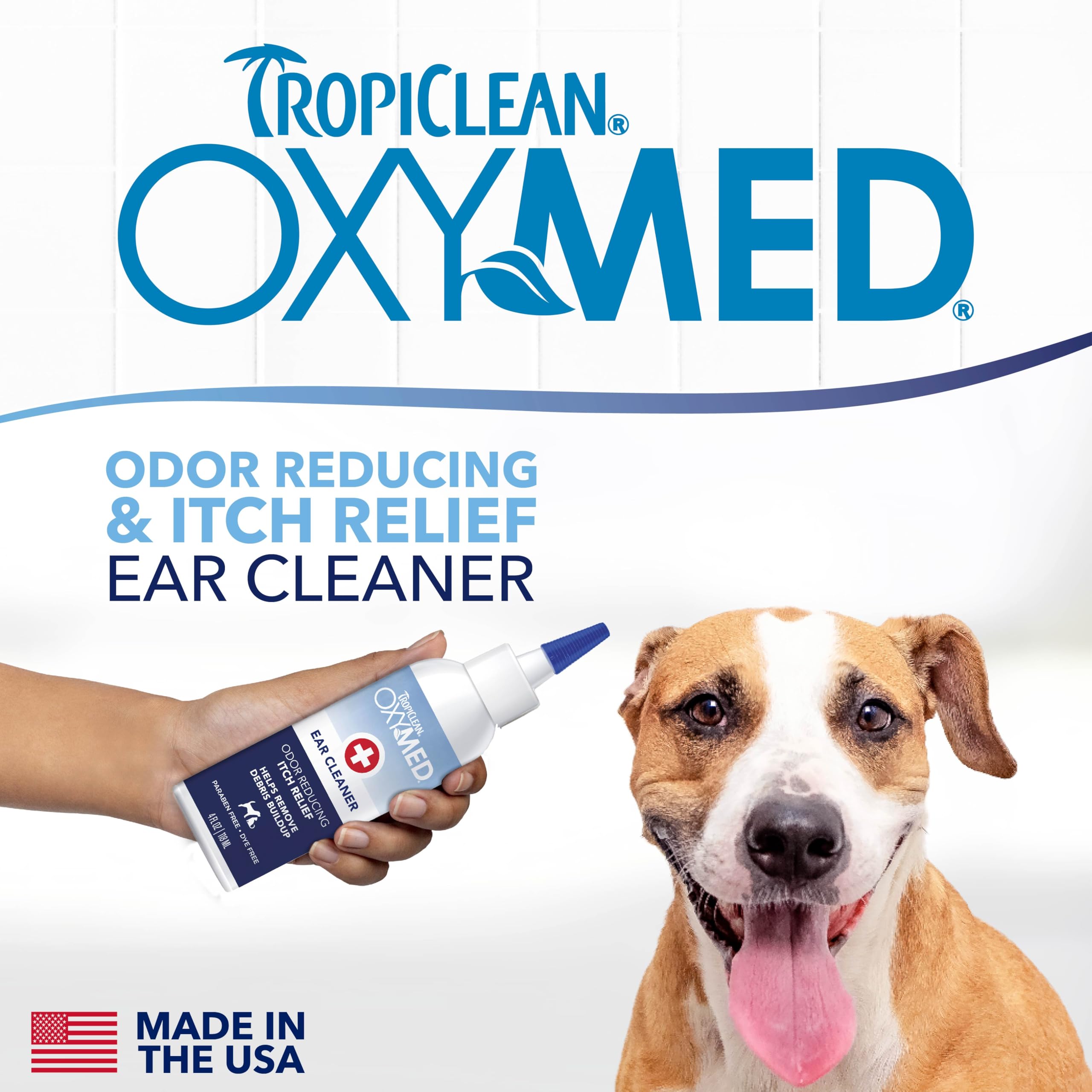 TropiClean OxyMed Preventative Dog Ear Cleaner, Vet Recommended Ear Cleaning Solution for Itch Relief, Daily Wash Drops, Safe fo