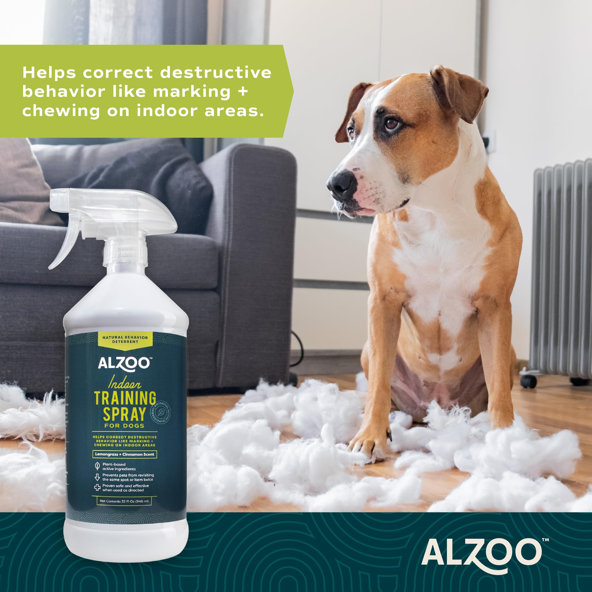 ALZOO Indoor Training Spray for Dogs, 100% Plant-Based, 32 Fl Oz, Corrects Destructive Behavior, Model 705905