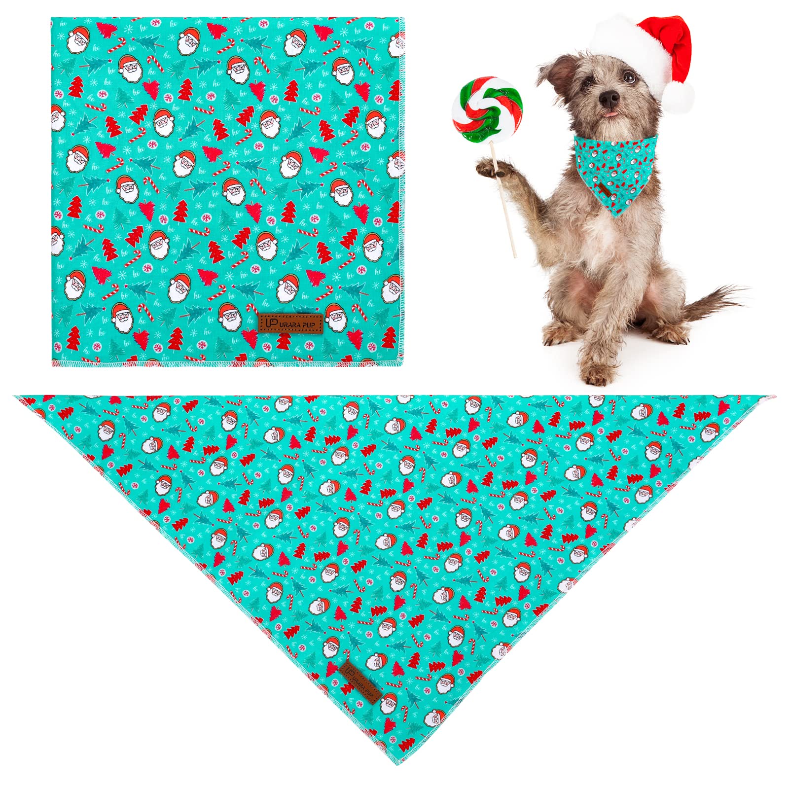 Up Urara Pup Christmas Dog Bandana, Christmas Tree Bandana For Girl Boy Dog, Cotton Pet Kerchief, Cute Winter Puppy Bandana, Adj