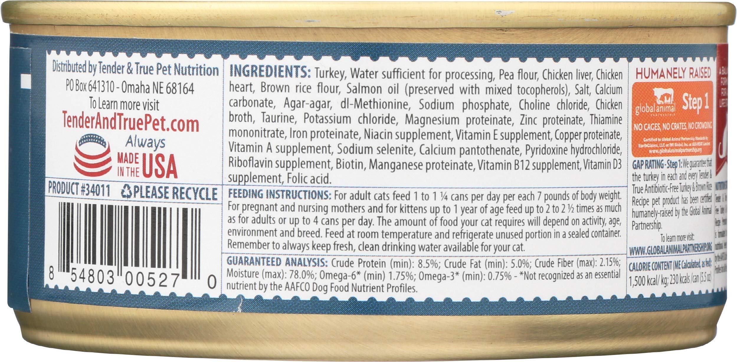 Tender & True Antibiotic-Free Turkey & Brown Rice Recipe Canned Cat Food, 5.5 oz, Case of 24