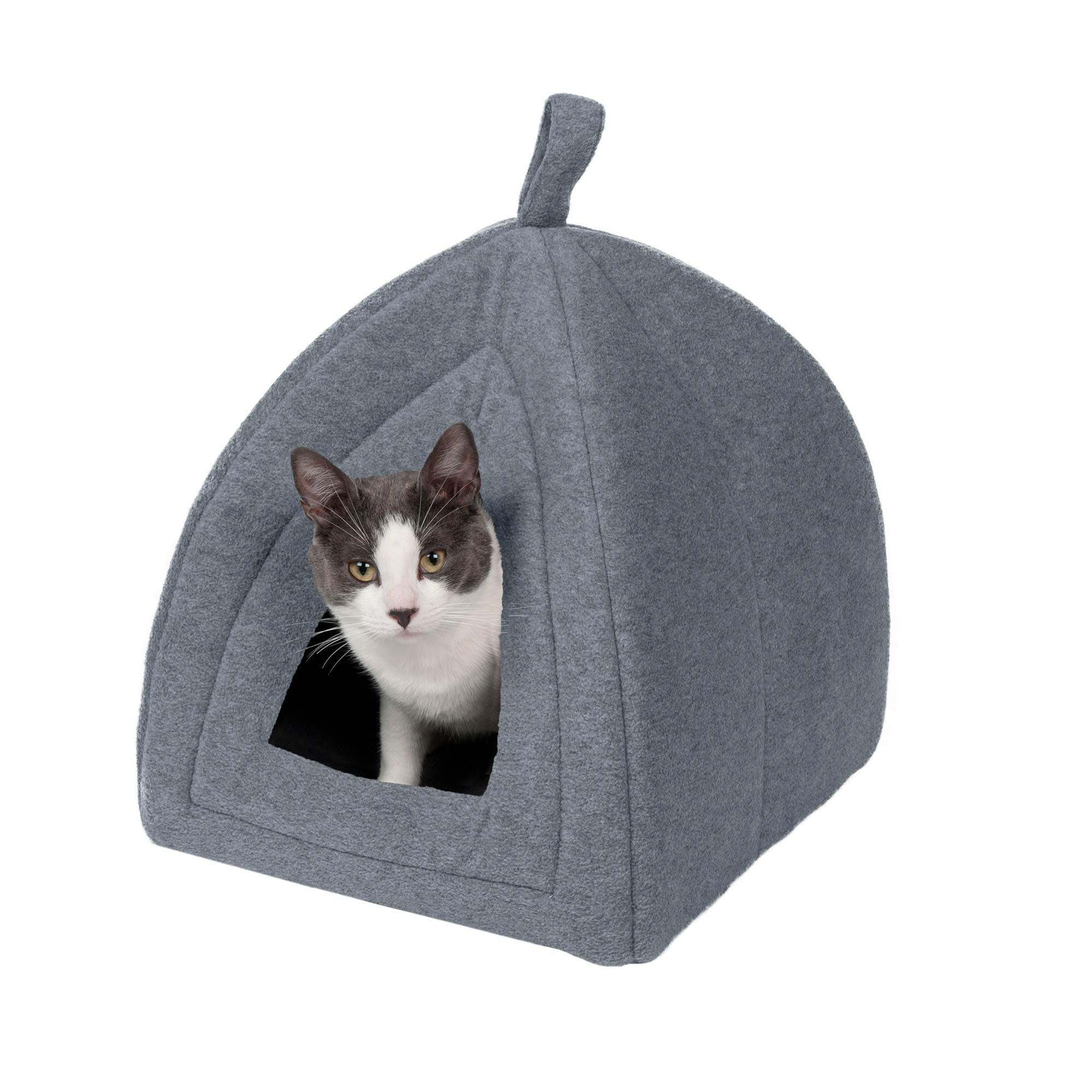 Furhaven Cat Bed Cave for Indoor Cats & Small Dogs, Washable & Foldable w/ Removable Cushion - Polar Fleece Pet Tent - Heather G
