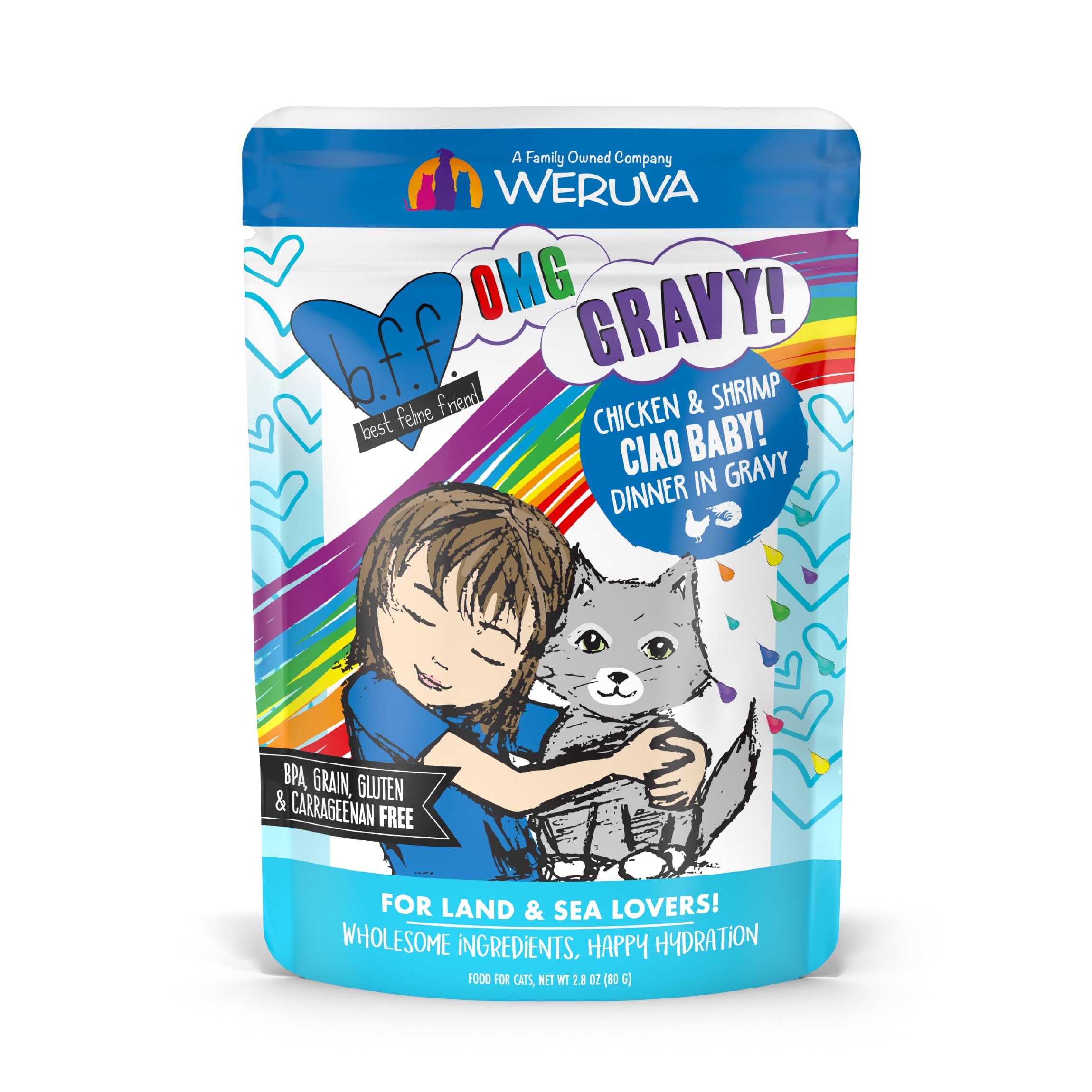 Weruva B.F.F. OMG - Best Feline Friend Oh My Gravy!, Ciao Baby! with Chicken & Shrimp in Gravy Cat Food, 2.8oz Pouch (Pack of 12