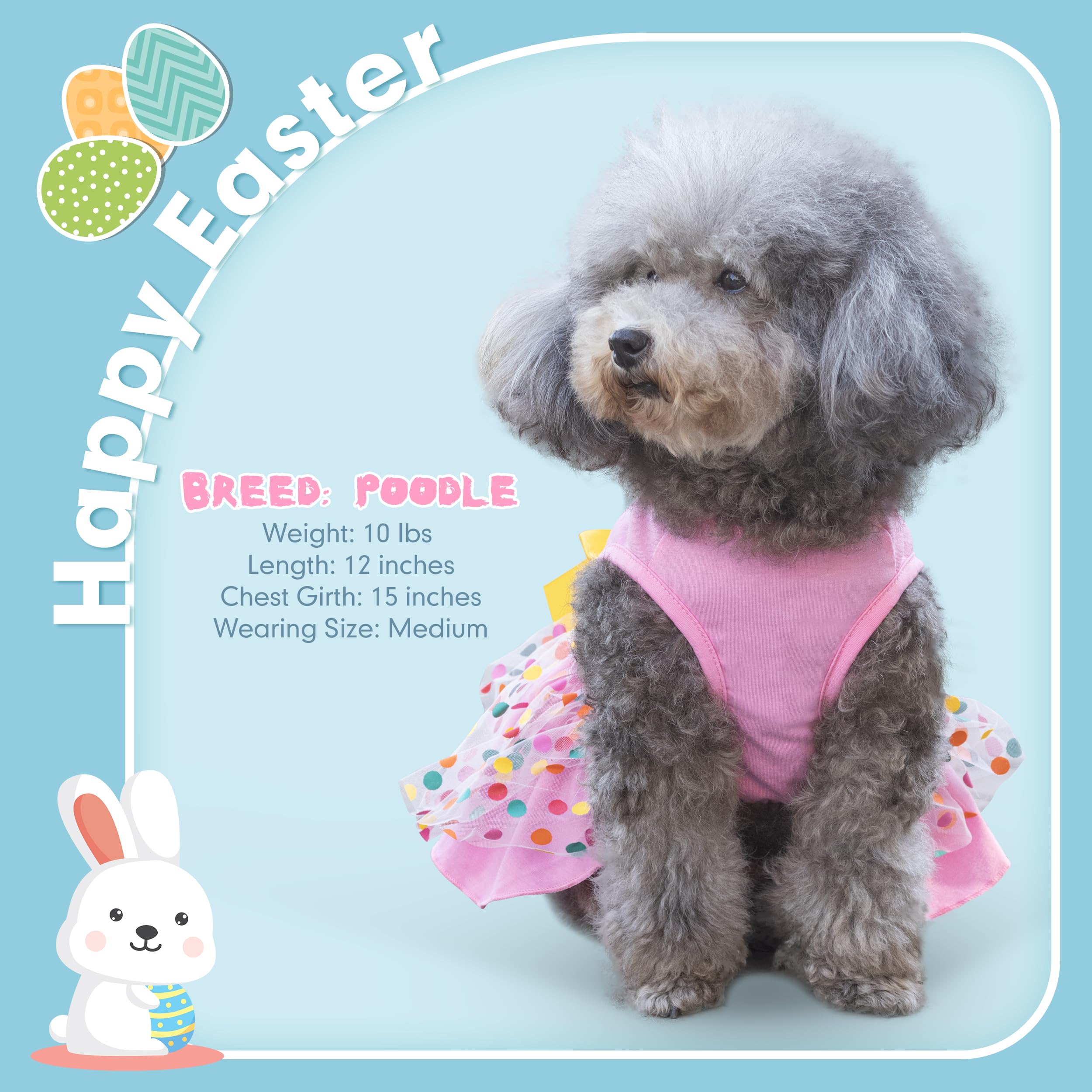 Cyeollo Easter Day Dog Dress Girl Puppy Skirt Holiday Dog Clothes Outfit Bunny Egg Print Tulle Doggie Dresses For Small Dogs Cat