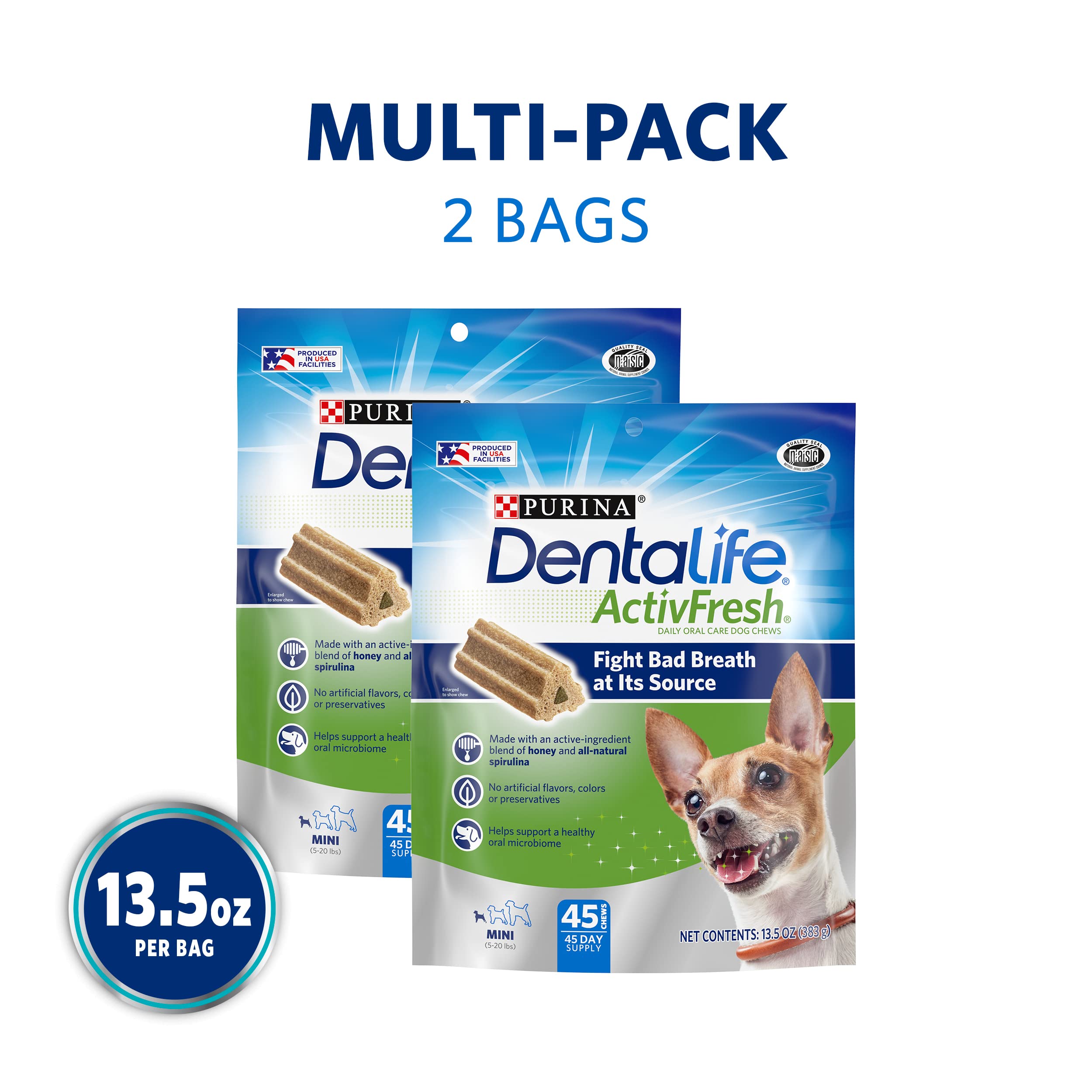 Dentalife DentaLife ActivFresh Daily Oral Care Mini Dog Chews, 90 Count, (2) 45 ct. Pouches