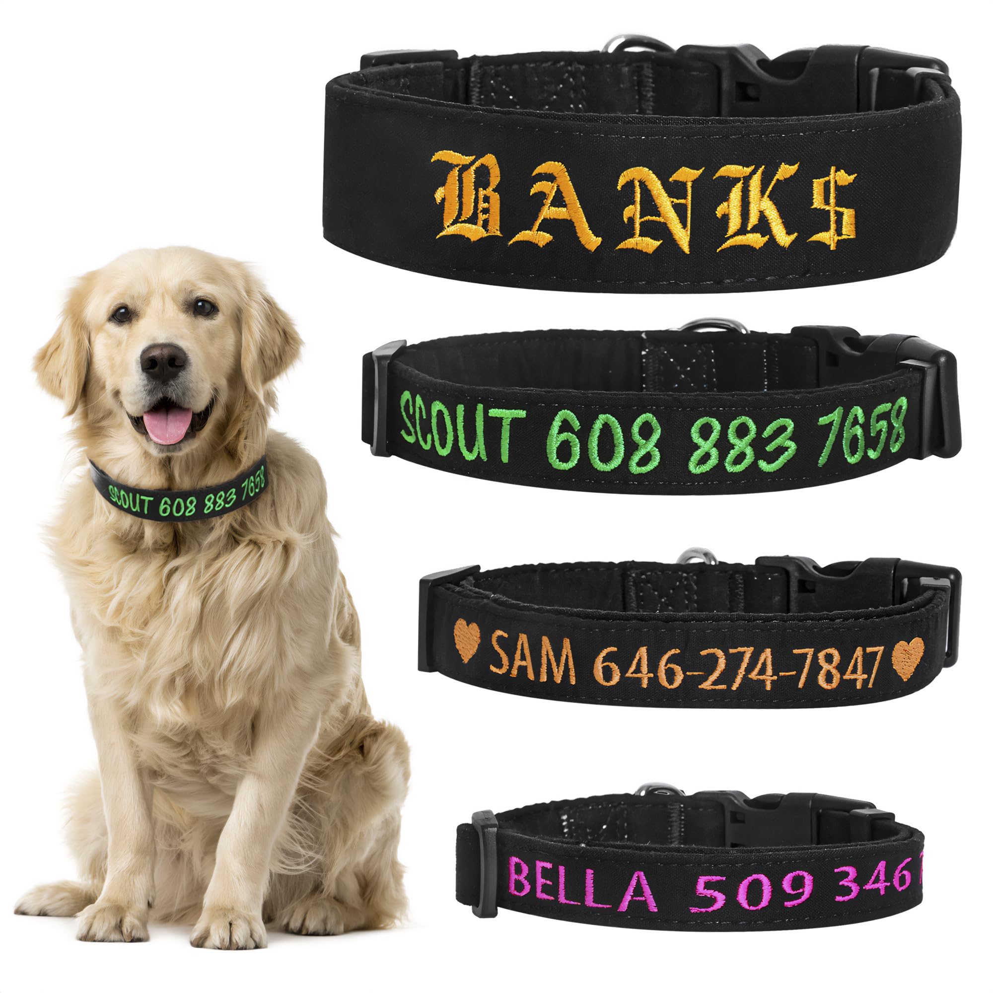 Personalized Dog Collar, Embroidered Pet Collar With Name And Phone Number Adjustable Name Tag For Small, Medium, And Large Dogs