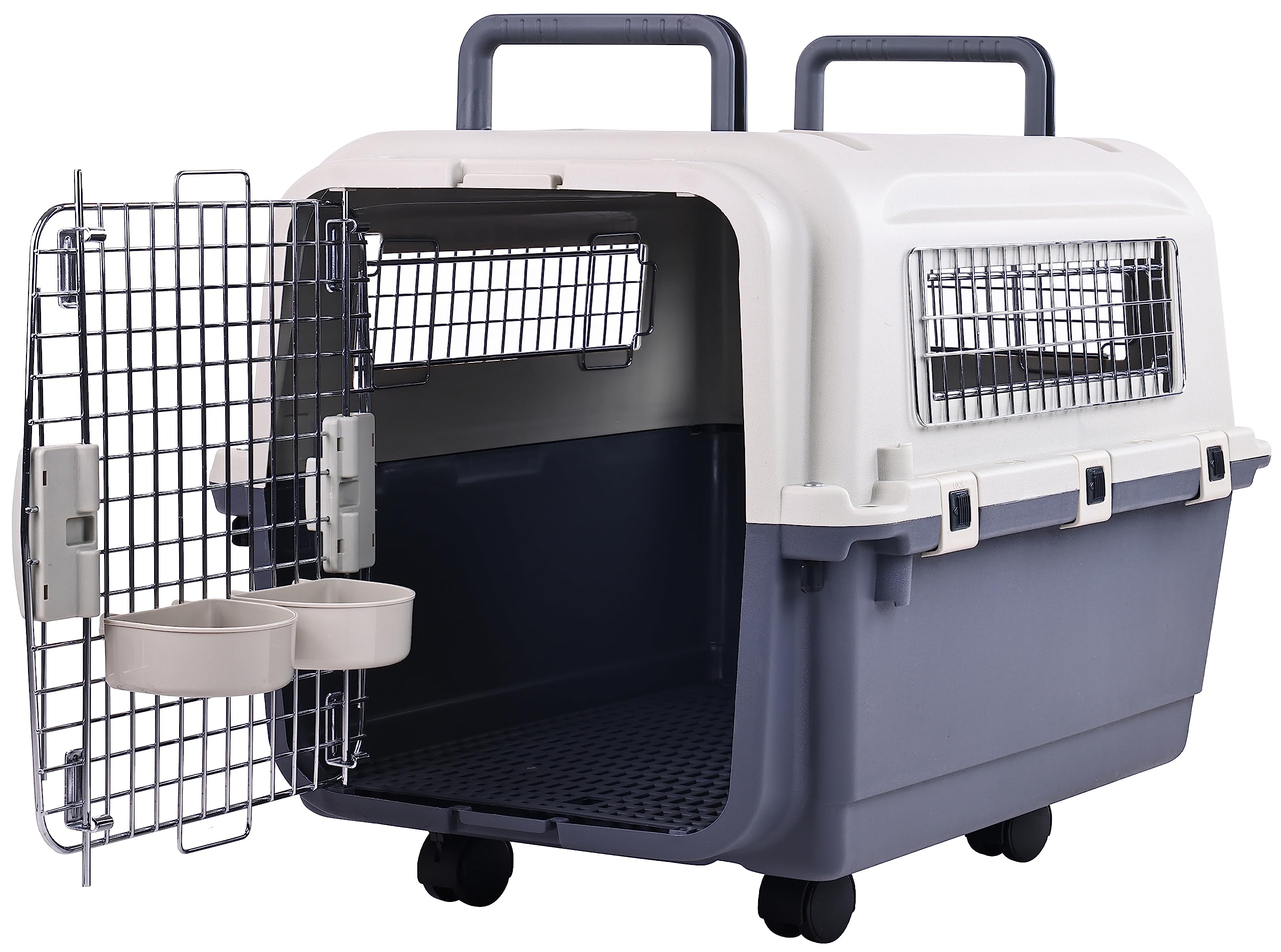 Elevon Plastic Kennels Pet Carrier Rolling Plastic Airline Approved Wire Door Travel Dog Crate, Medium (26.5'' L X 20'' W X 18.8