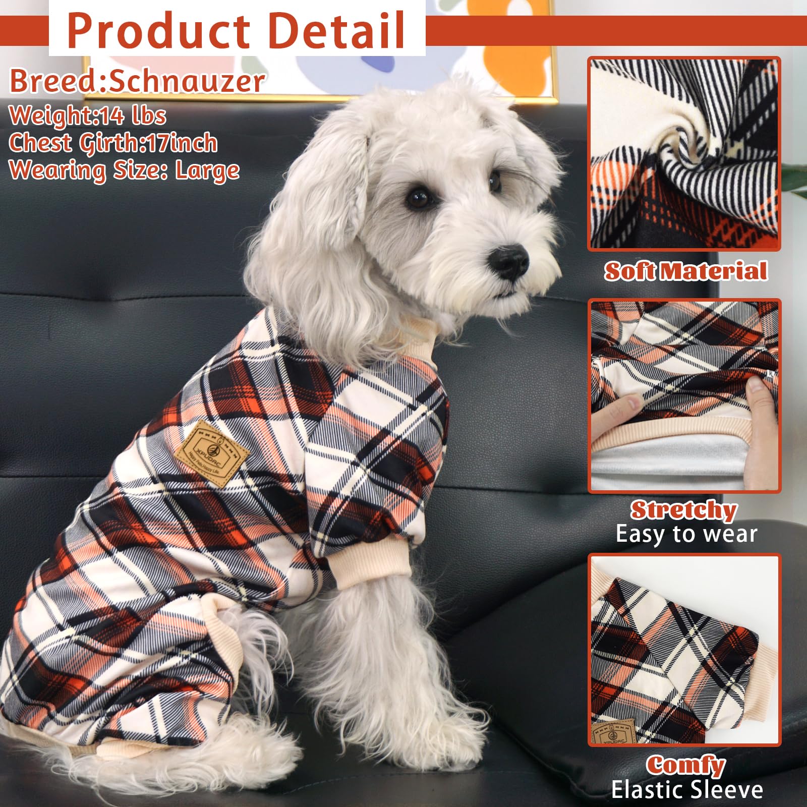 Xpudac Dog Pajamas Soft Strechy Plaid Doggie Clothes For Small Medium Girl Boy Cat Apparel-Medium
