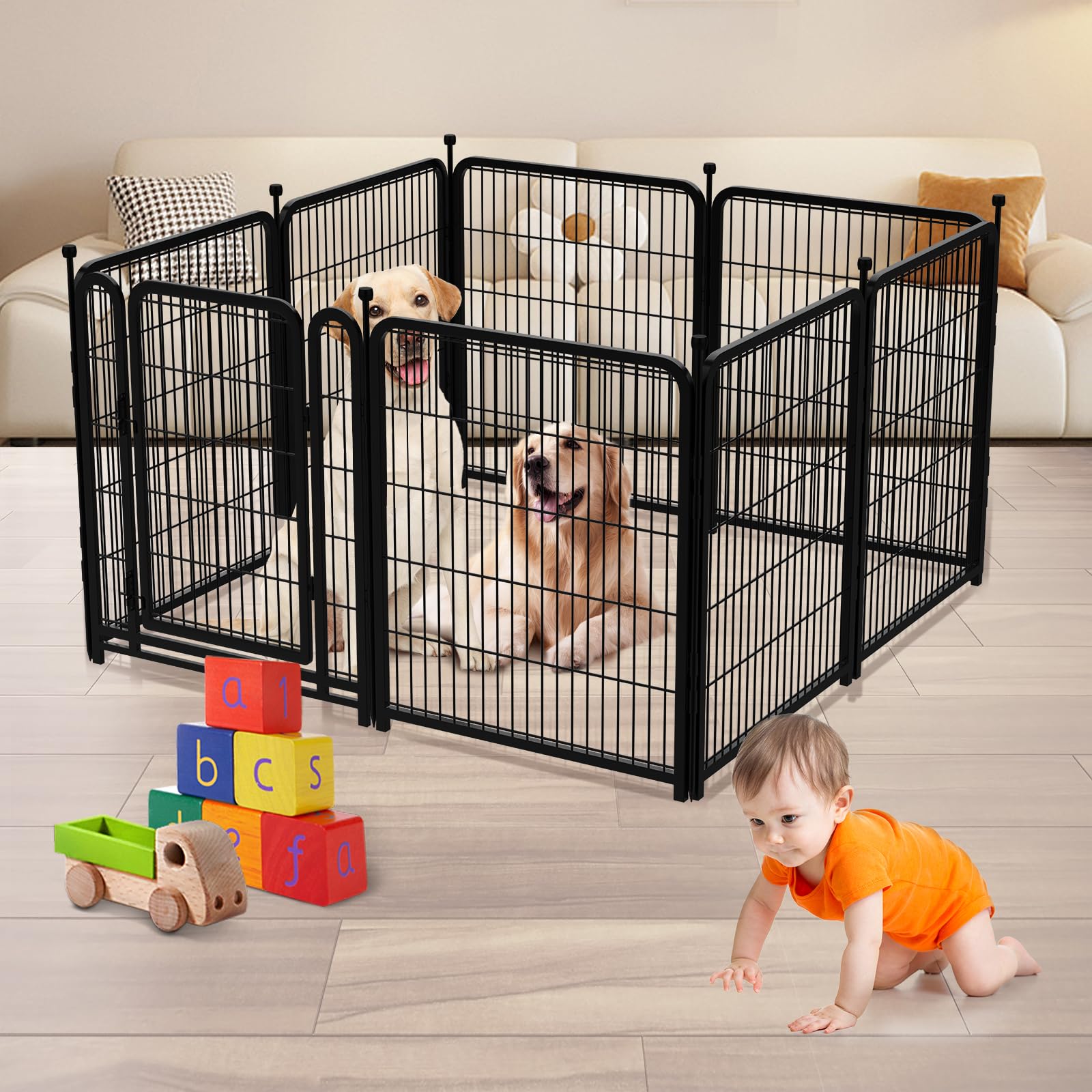 Getlay Dog Playpen 48 inch(H) 4 Panels Dog Fence Outdoor for Yard. Metal Dog Pen Heavy Duty Pet Puppy Exercise Pen for Rv Campin