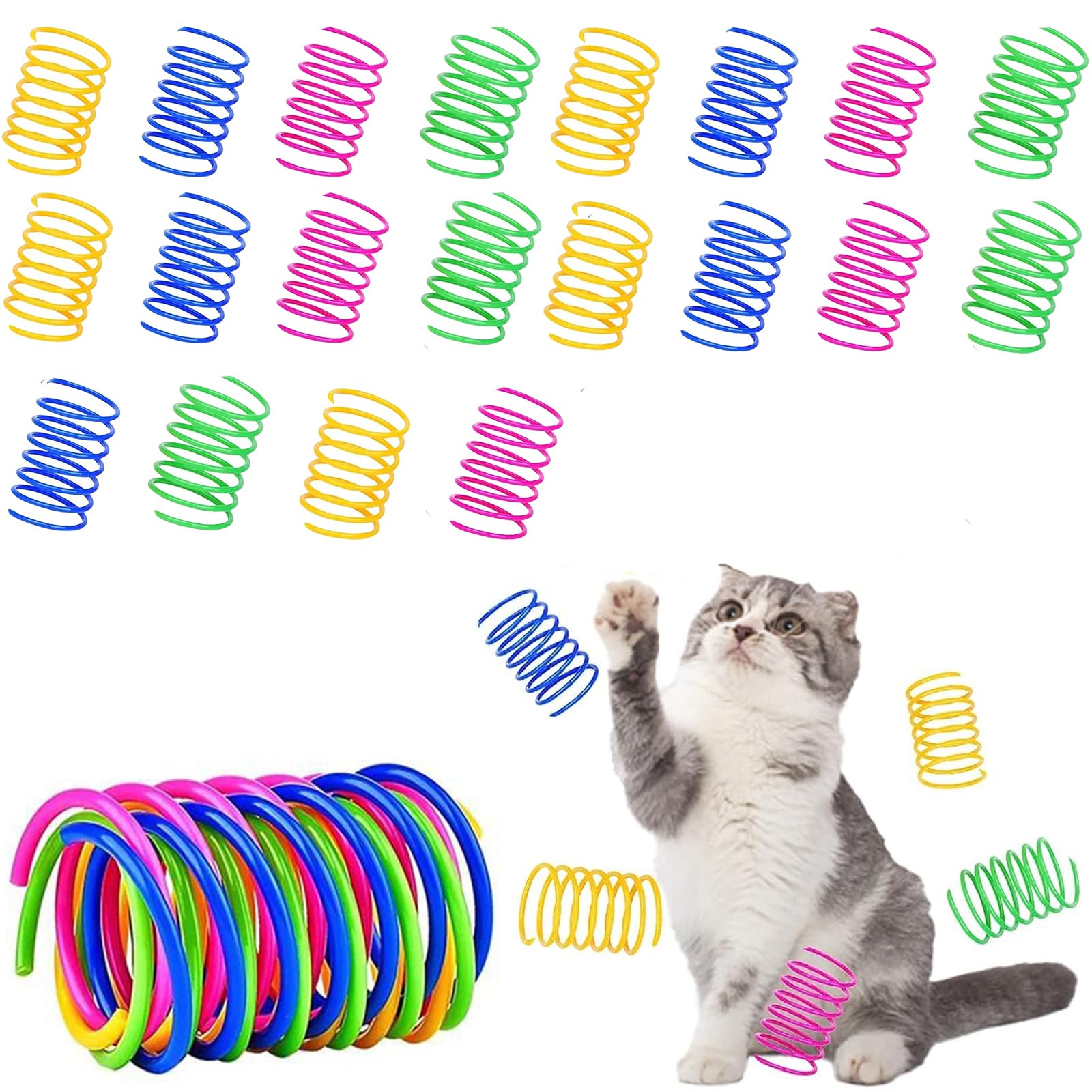 Zytiqt 20 Pcs Cat Toys, Colorful Plastic Spring Toy For Cats, Interactive Spiral Springs For Kitten Play, Durable Coils For Indo