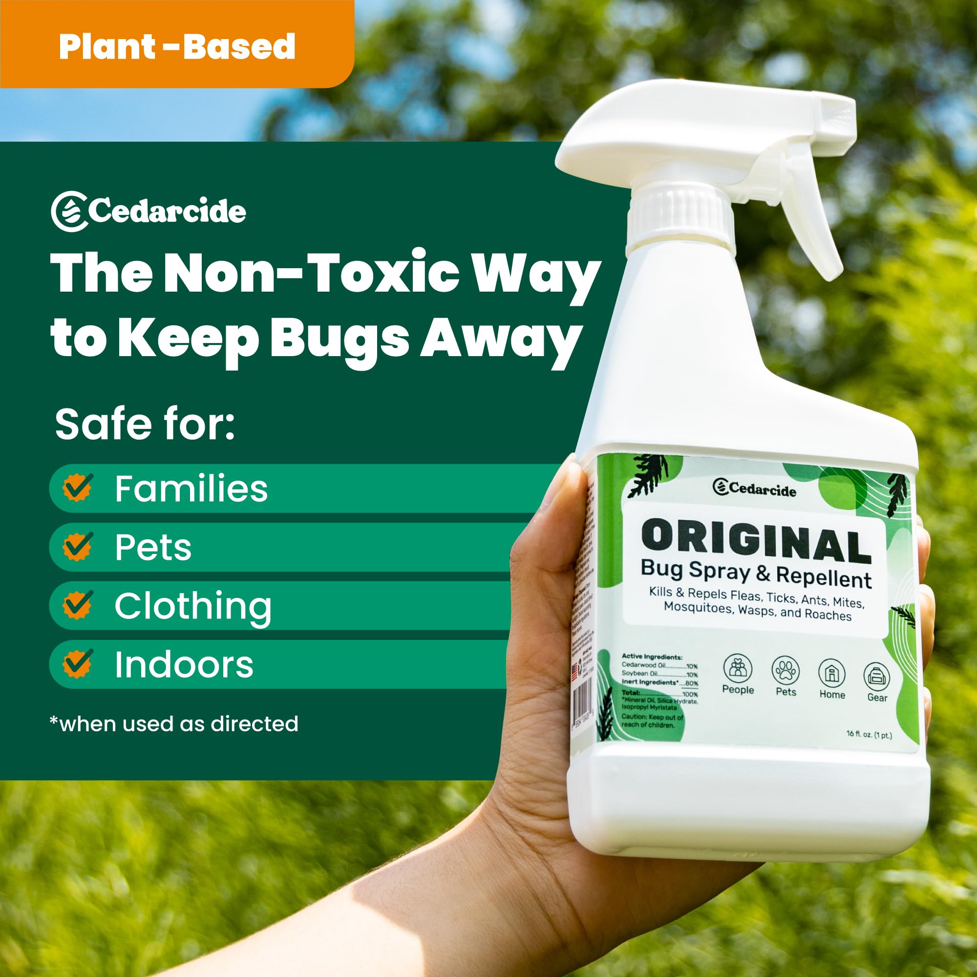 Cedarcide Original Bug Spray - Natural Cedar Oil, Eco-Friendly, 32 Fl Oz, Kills Fleas, Ticks, Mosquitoes, for People & Pets