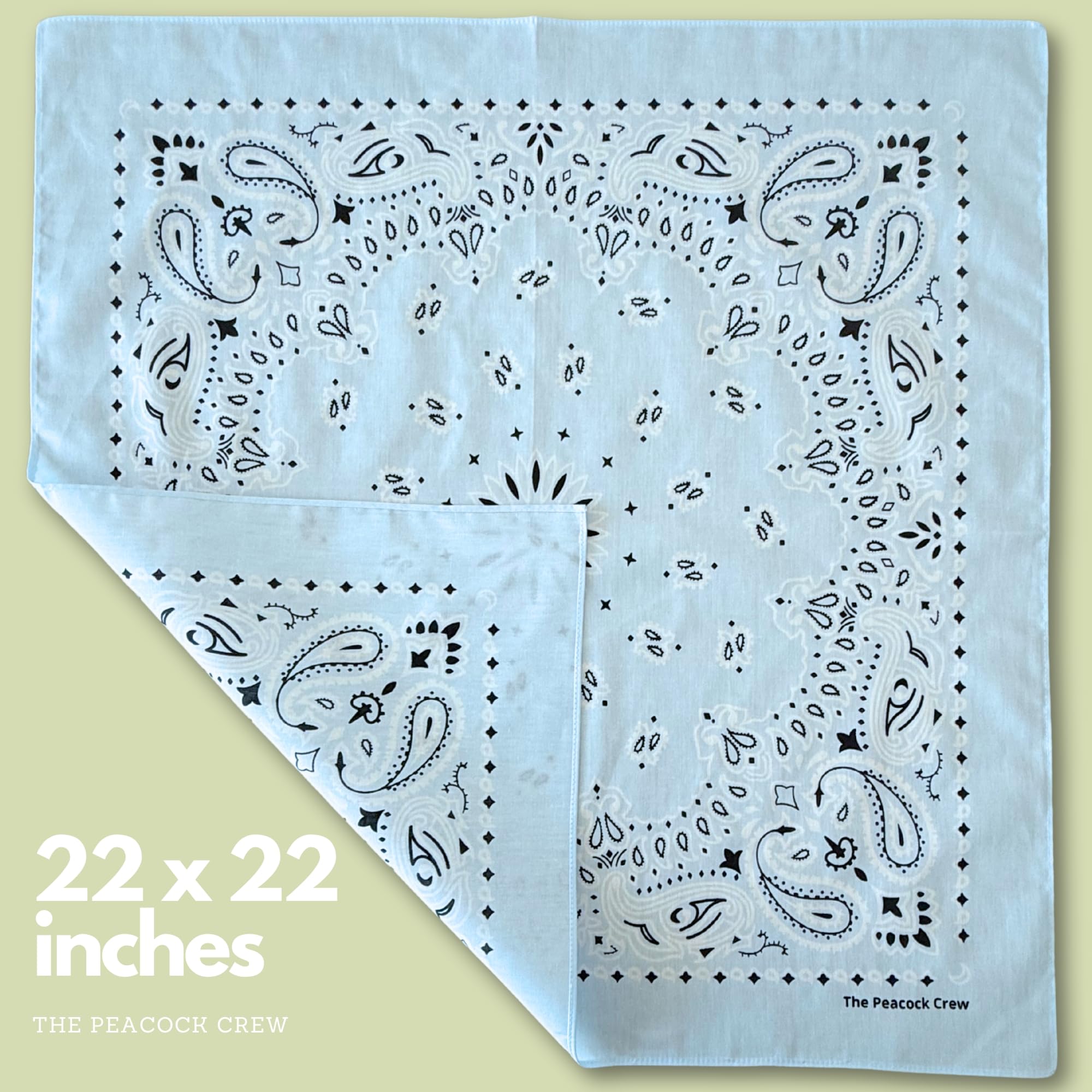 The Peacock Crew Sky Blue Cotton Bandanas - 10 Pack, Premium Soft Fabric for Men & Women, Model 48