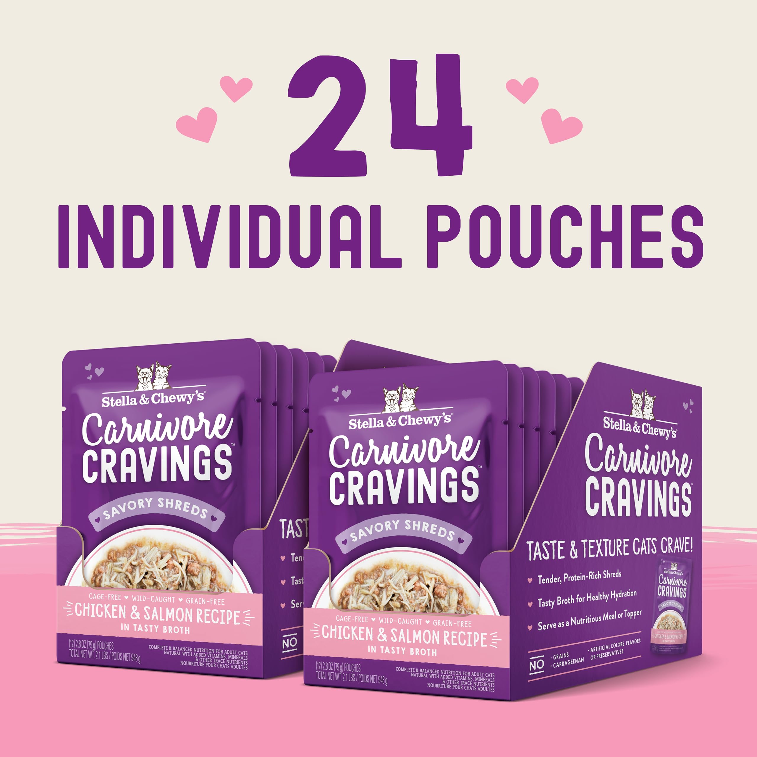 Stella & Chewys Carnivore Cravings Wet Cat Food - Premium Pouches - Grain Free, High Protein Chicken & Salmon - Perfect For Pic