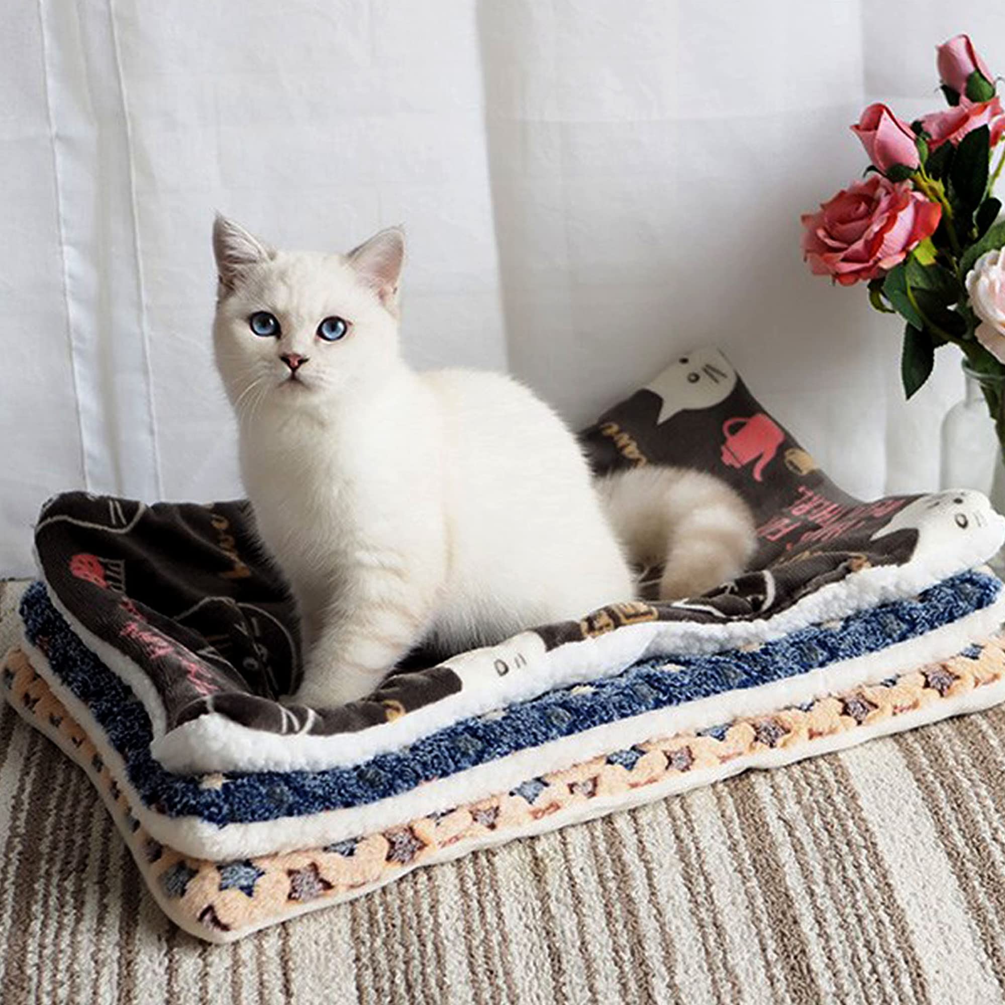 FJWYSANGU Pet Blanket Premium Fluffy Flannel Cushion Soft and Warm Mat for Dogs Cats(Star/Blue,Medium)