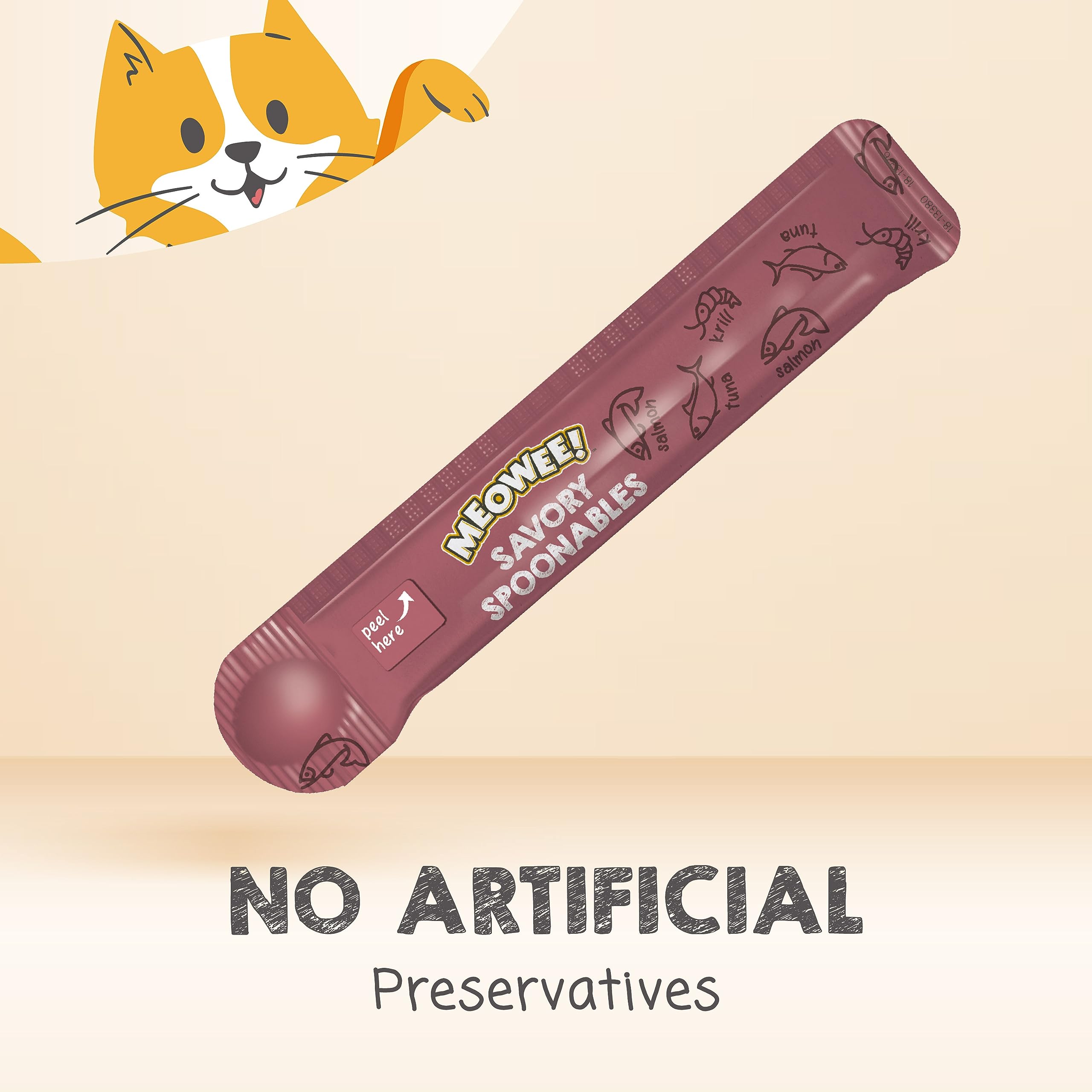 MEOWEE! Savory Spoonables with Real Salmon, Tuna and Krill for Cats, 4 Count, Treat Your Cat to Triple Flavor Squeezable Lickabl