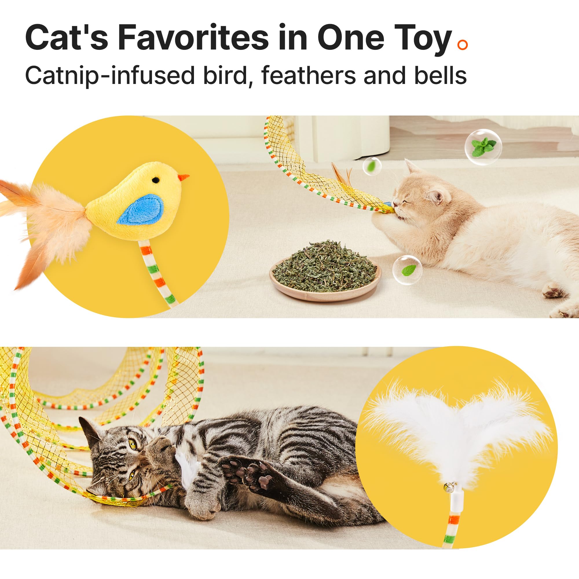 Potaroma Spiral Tunnel Cat Toy, Self Play Cat Play Spiral Kitten Collapsible Spring Tunnel Toy For Indoor Cats With Feather And
