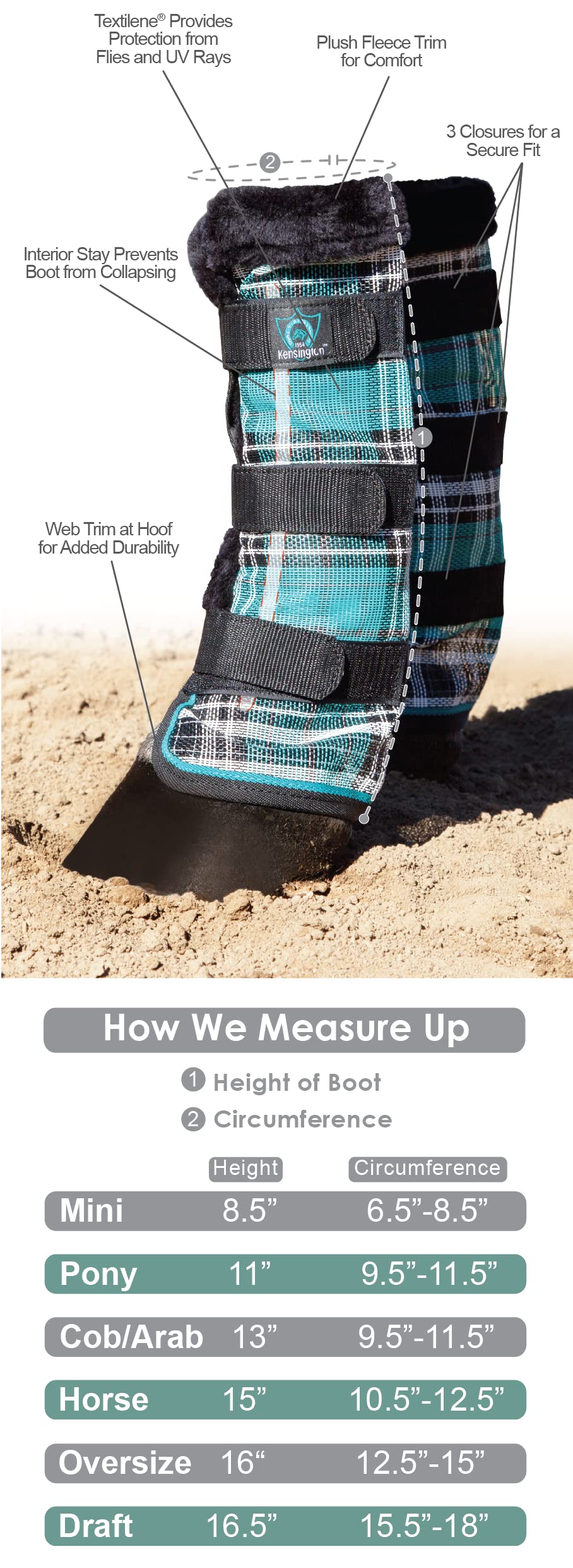 Kensington Protective Fly Boots (Pair) Size:L-Average Color: 2021 - Atlantis