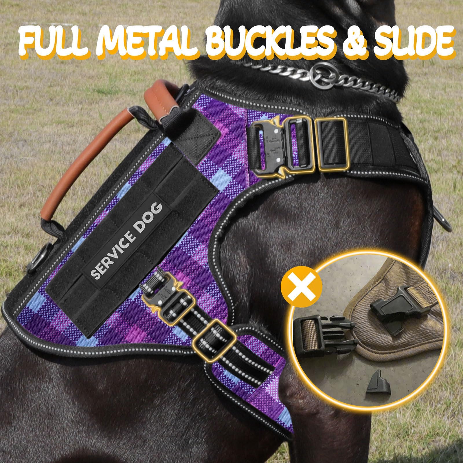 Tactical Dog Harness - HEYCAHVA Service Dog Vest Full Metal Buckles Dog Vest for Medium Large Dog Reflective No Pull Dog Harness