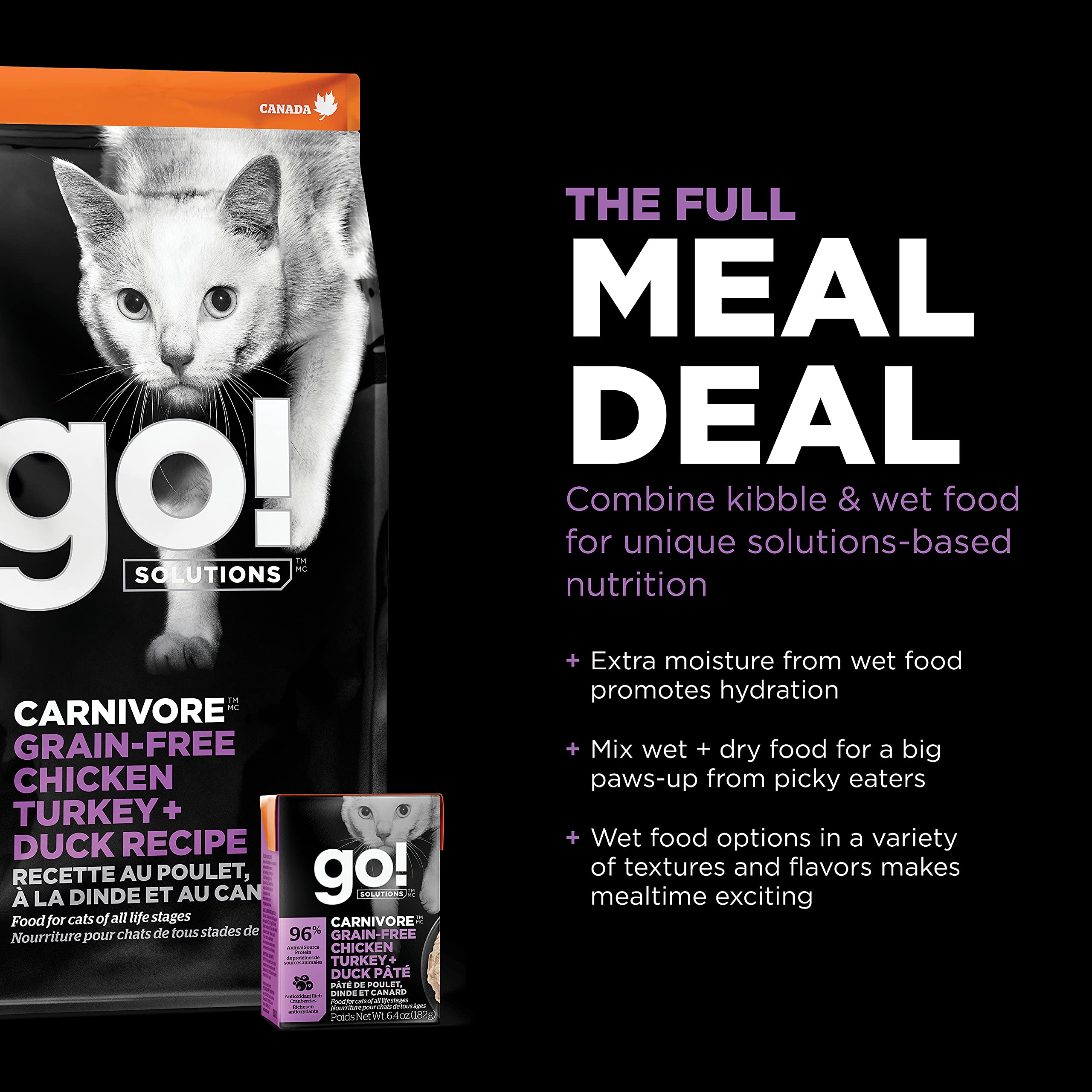 Go! Solutions Carnivore, Grain-Free, Protein Rich Dry Cat Food, Chicken, Turkey and Duck Recipe, 16 lb Bag