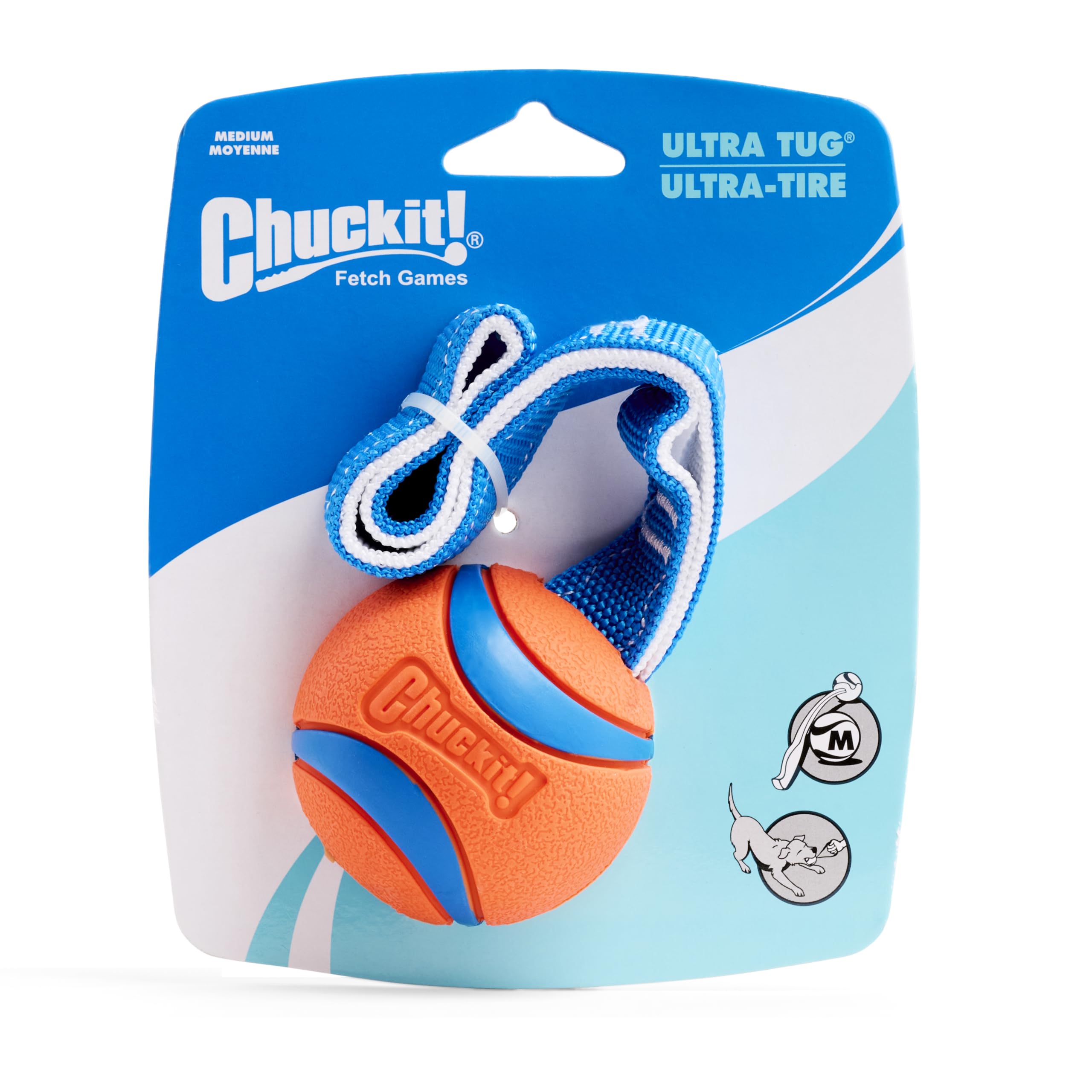 Chuckit! Ultra Tug Dog Toy - Medium Rubber Fetch Ball for Dogs 20-60 lbs - Blue/Orange - Model 231201