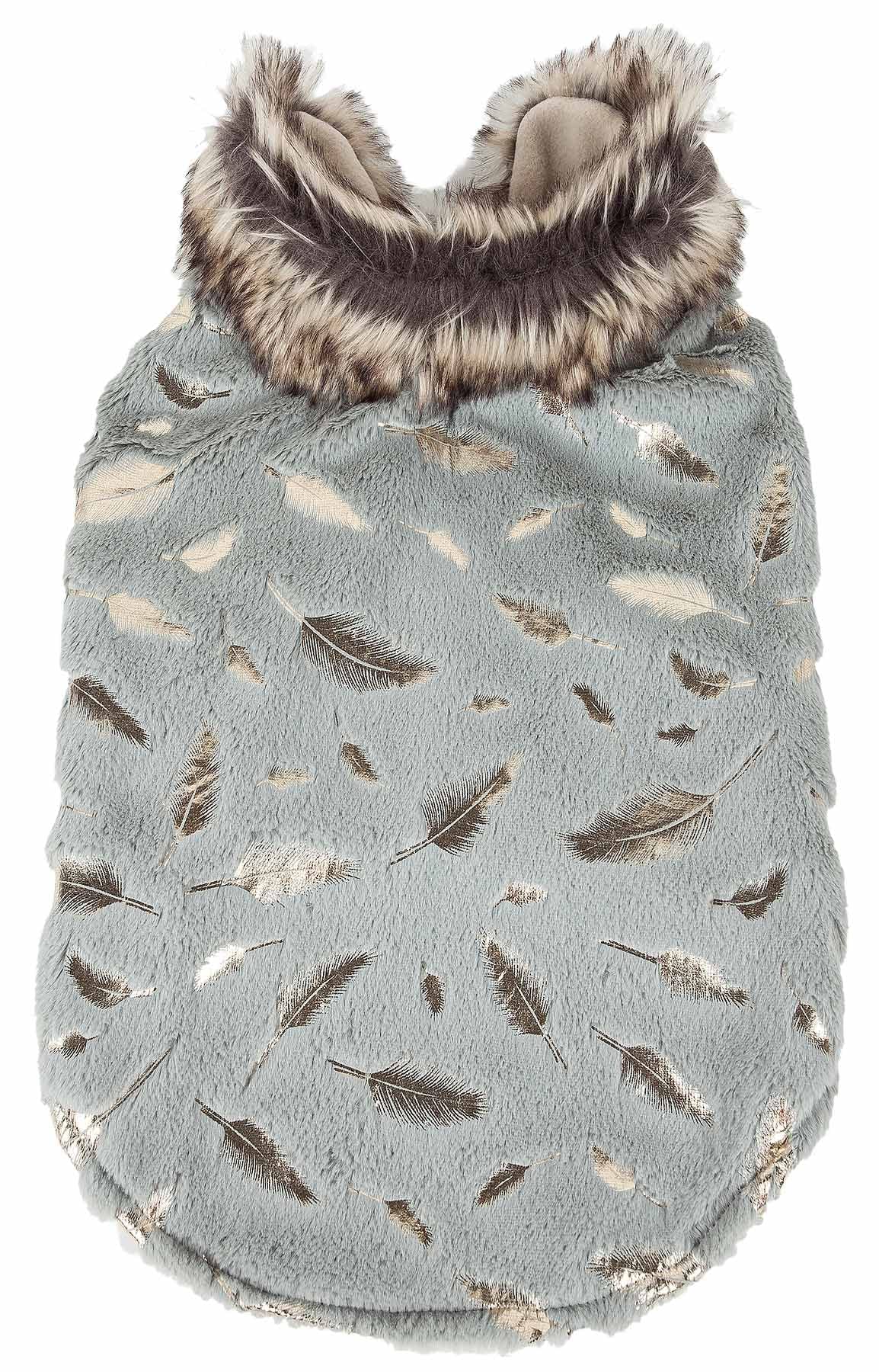 Pet Life  Luxe 'Gold-Wagger' Gold-Leaf Patterned Mink Fur Dog Coat - Dog Jacket with Hook-and-Loop Belly enclosures - Winter Dog