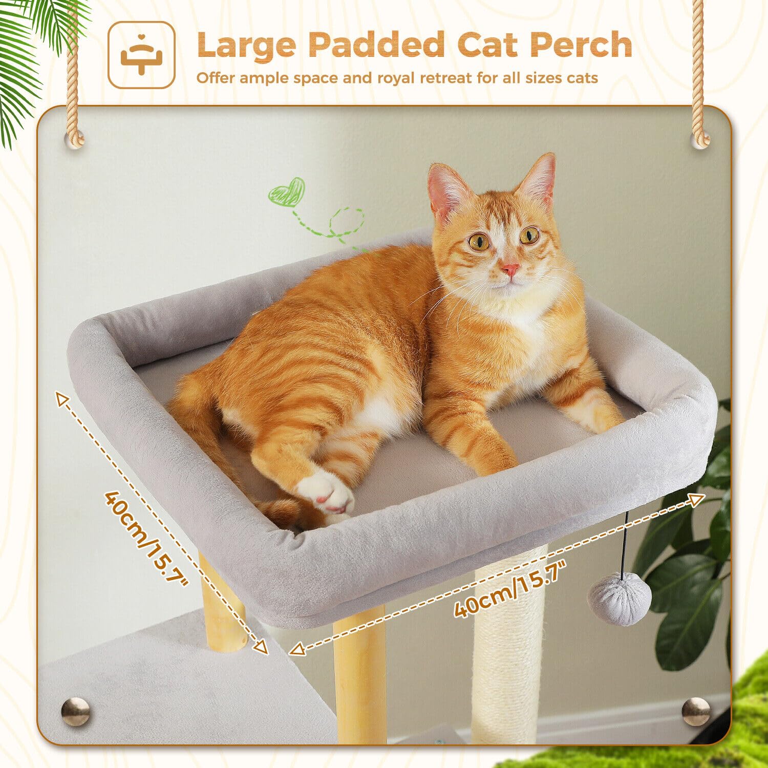 Pawz Road Large Cat Tree, 53 Inches Modern Wooden Cat Tower For Indoor Cats, Multi-Level Cat Condos With Long Scratching Posts A