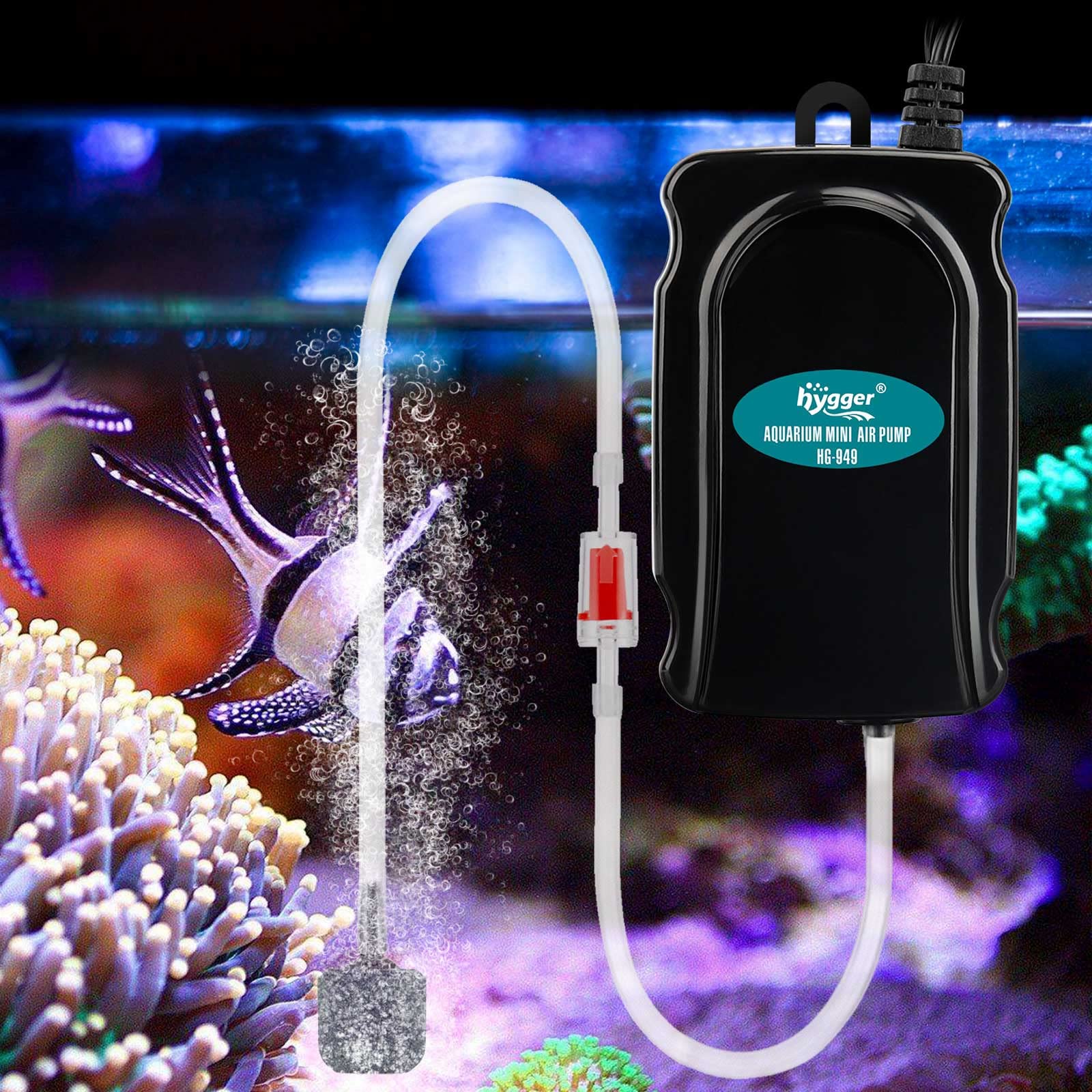 Hygger Mini Aquarium Air Pump Kit Small Fish Tank Air Pump 1W For 1-20 Gallon Fish Bowl With Air Tube Air Bubbler Stone Check Va