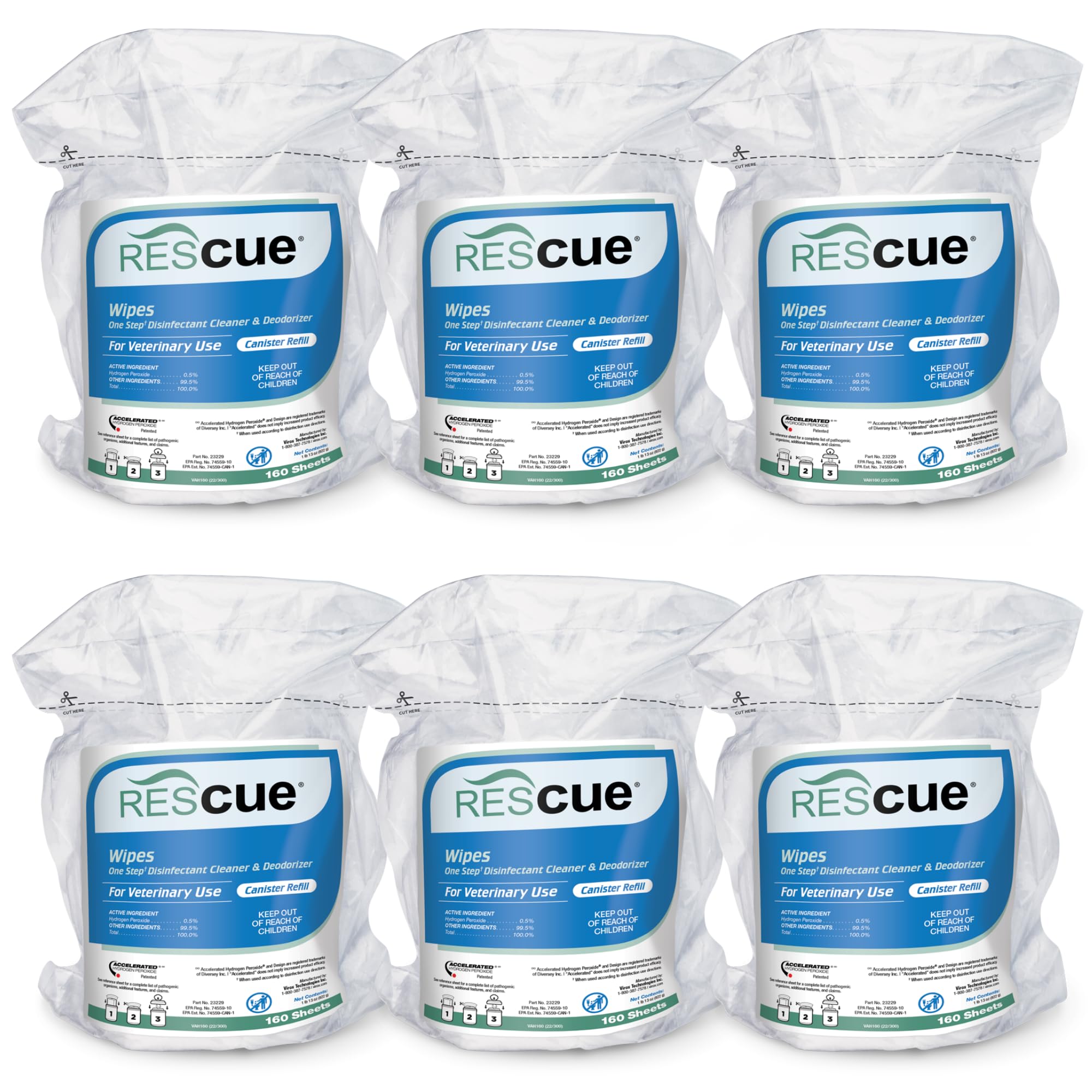 REScue One-Step Disinfectant Cleaner & Deodorizer Wipes for Vet Use - Cleaner for Kennels, Litter Boxes, Vet Offices, Pet Groomi