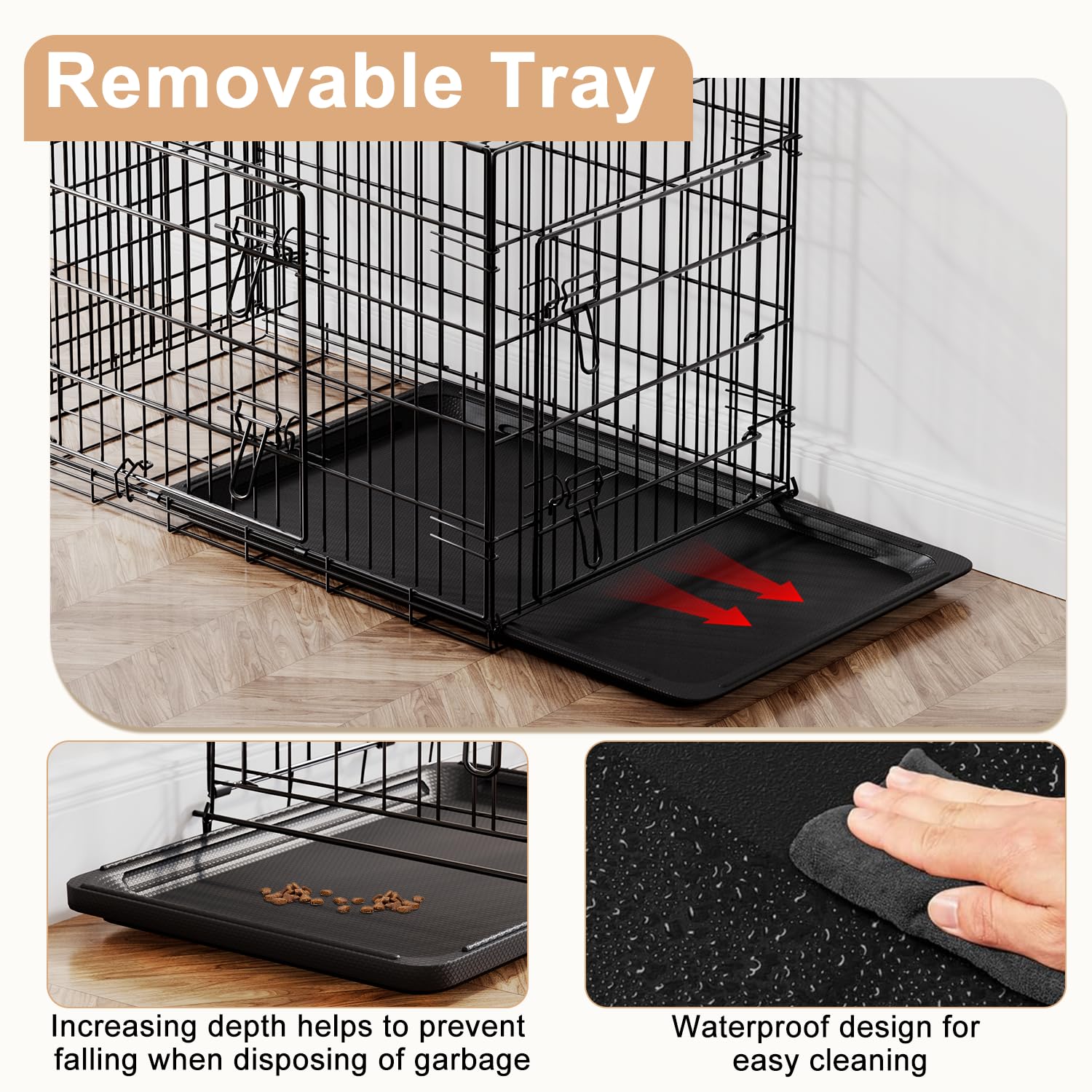 FDW XL Dog Crate 48inch Dog Cage Foldable Metal Kennel with Leakproof Tray Foldable Design Indoor Outdoor Use for Extra Large Do