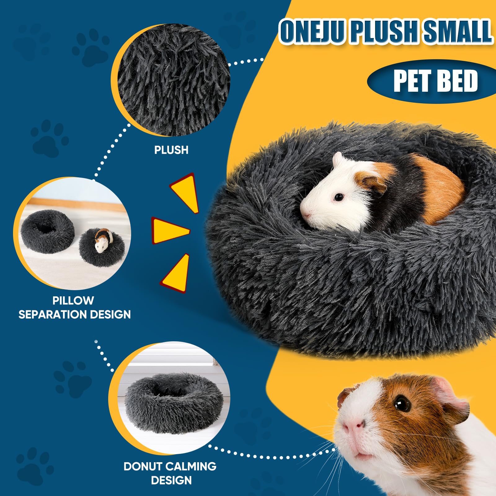 Oneju Plush Guinea Pig Bed, Small Pet Hideout, 13 X 13 X 3.54 Inches, Dark Grey