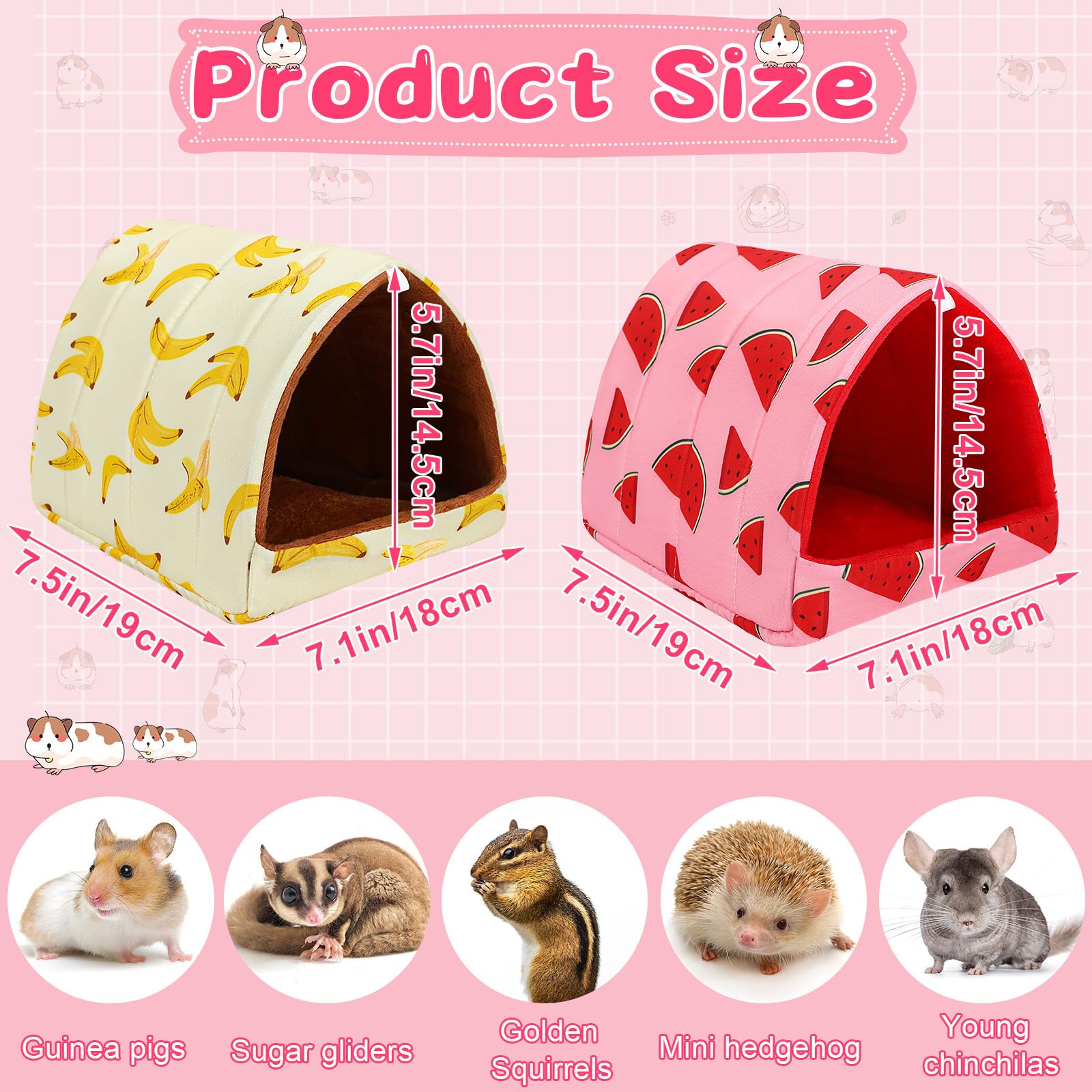 Upins 2 Pack Guinea Pig Bed, Guinea Pig Hideout Washable Small Animal House Cage Accessories For Dwarf Rabbits Chinchillas Hamst