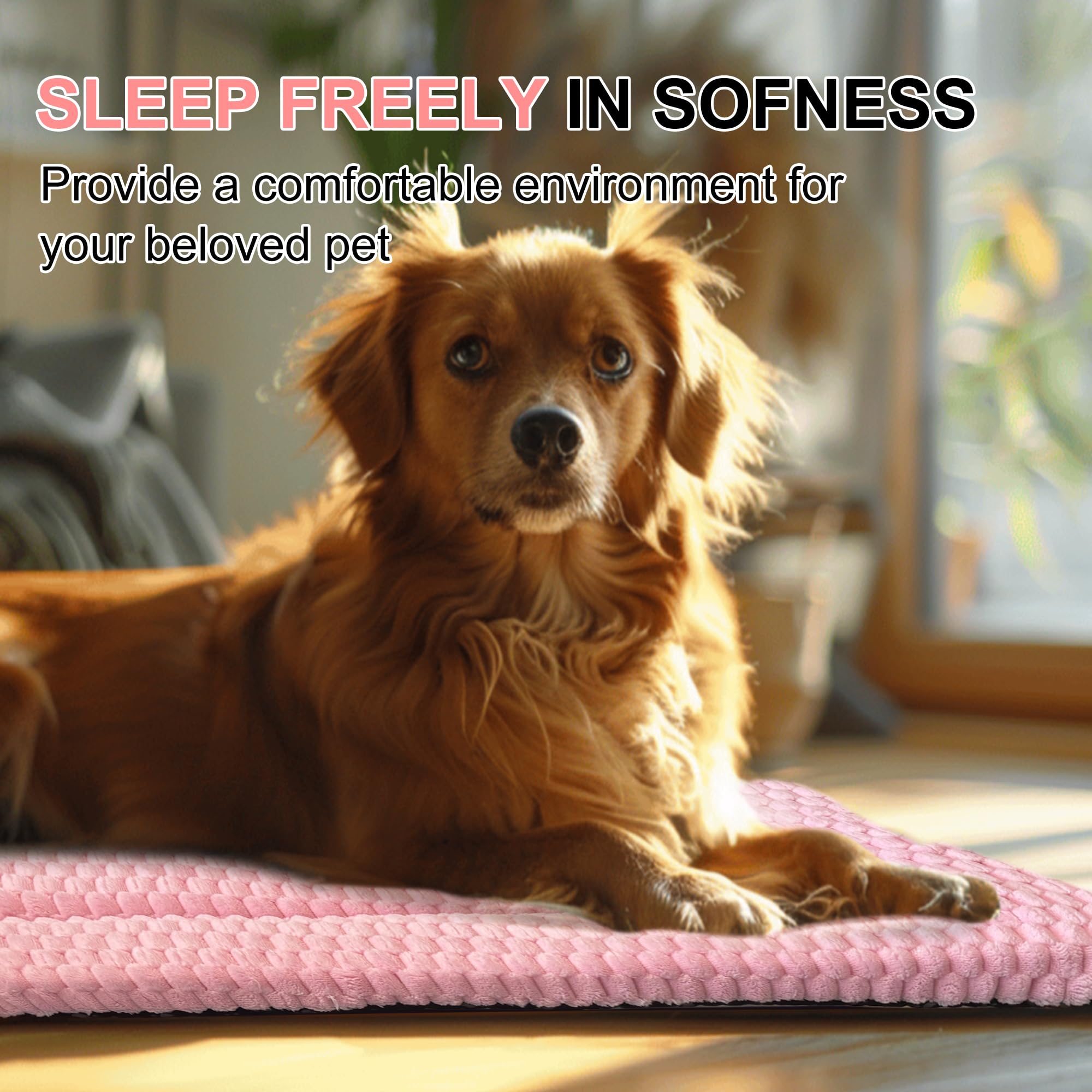 Dog Bed Crate Mat, Soft Durable Washable Anti-Slip Kennel Pad for Dogs & Cats, Reversible (Pink, S(24*18*1.5))