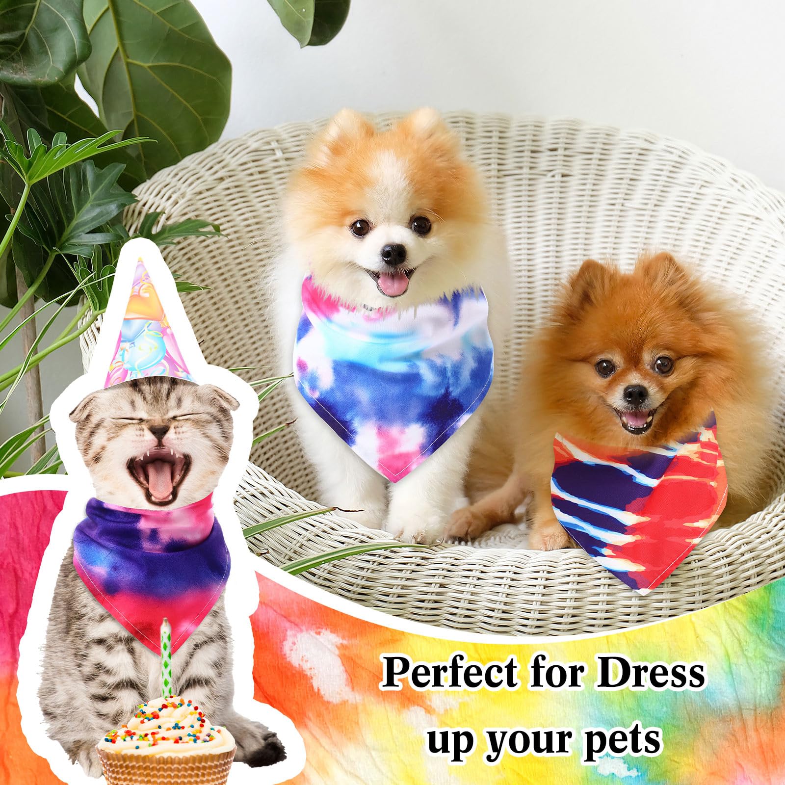 Reginary 72 Pack Tie Dye Dog Bandanas - Bulk Pet Scarf Bibs Triangle Kerchief Adjustable For Pet Grooming Costume Accessories