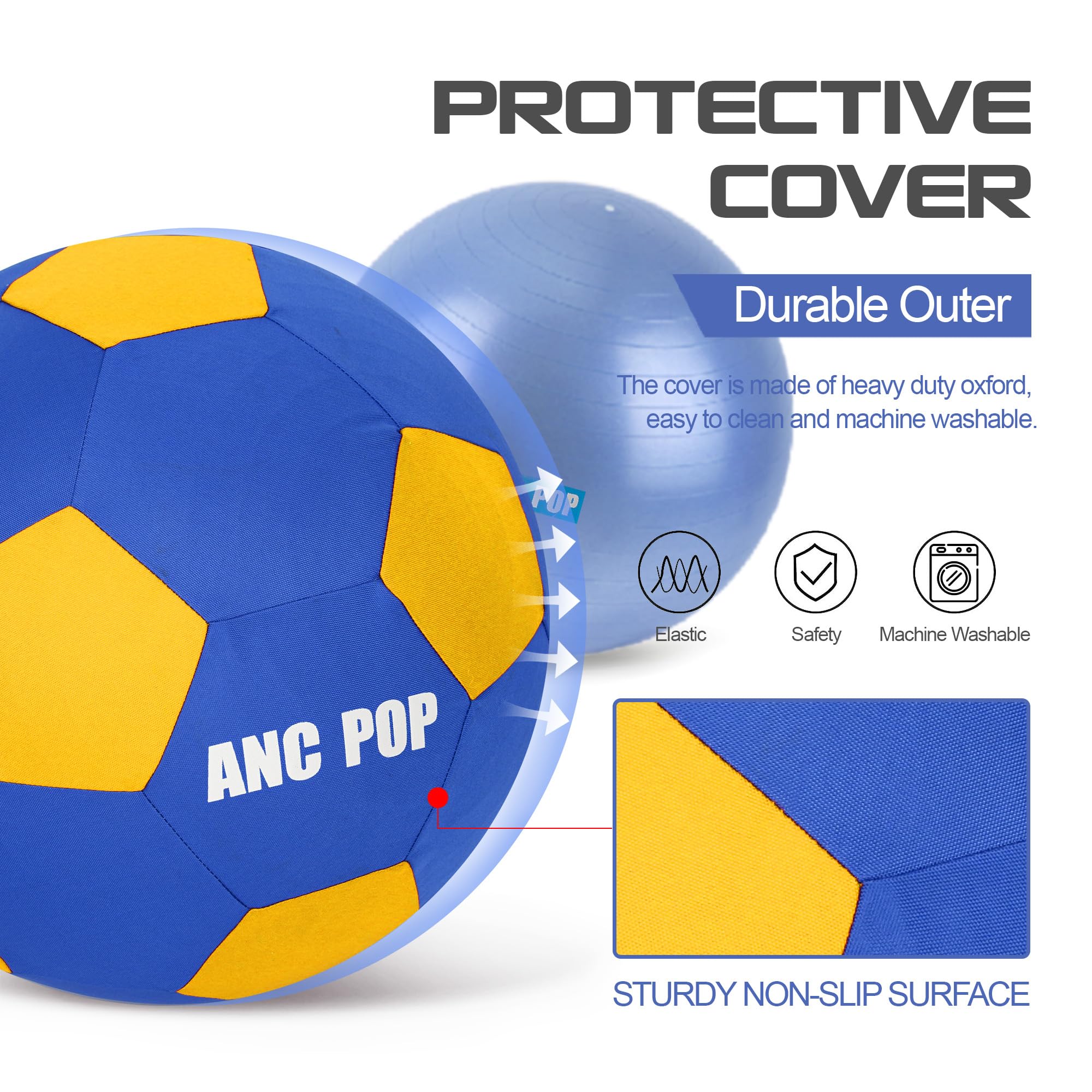 ANC POP Herding Ball for Dogs & Horses, 25" Blue and Yellow, PVC Material, Model AC-QB-SCB2, Includes Hand Pump