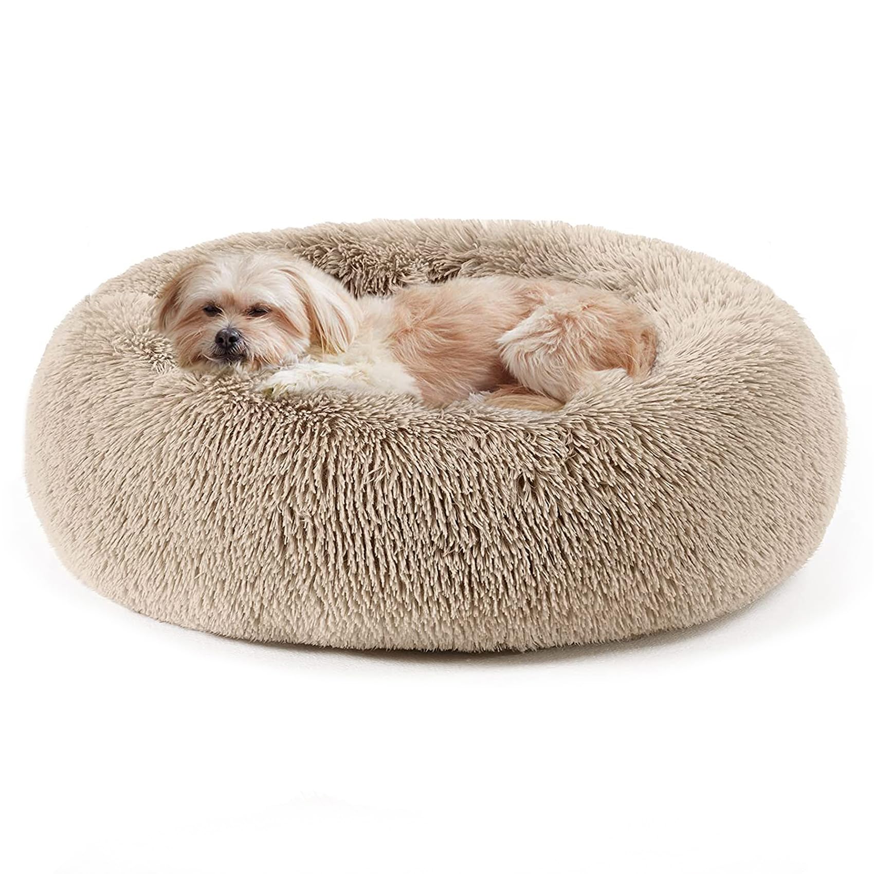 Calming Dog Bed & Cat Bed, Anti-Anxiety Donut Cuddler Warming Cozy Soft Round Fluffy Faux Fur Plush Cushion bed for Small Medium