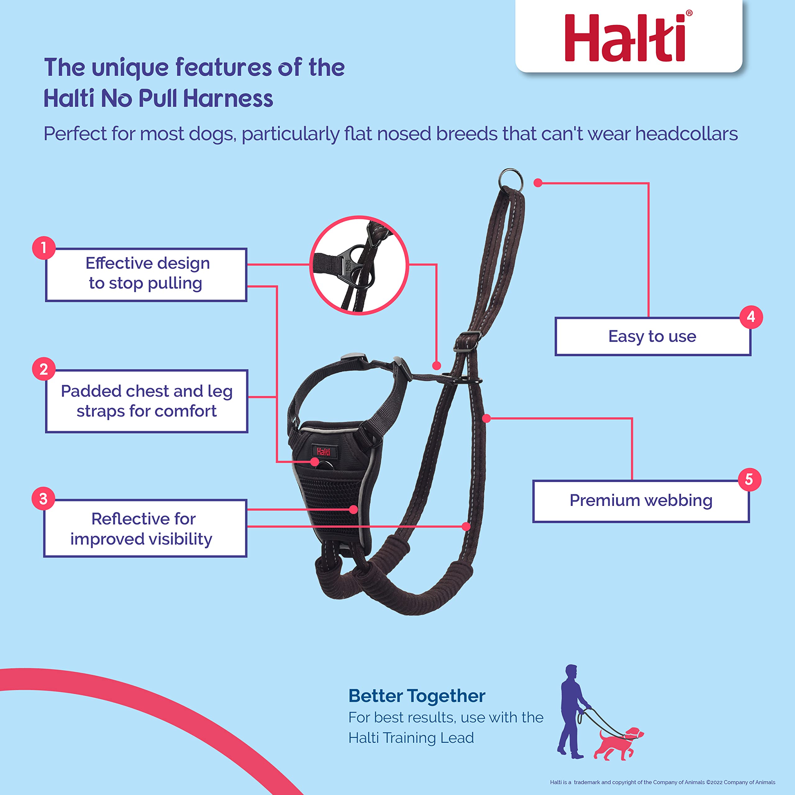 Halti No Pull Harness & Training Leash Combo Pack - Large, Black, Adjustable Nylon for Dogs