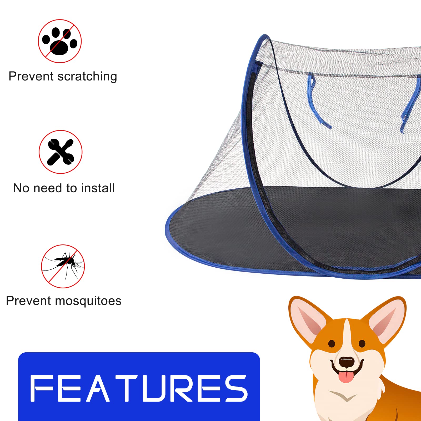 Outdoor Cat Enclosures, Portable Cat Tent For Bearded Dragon, Dogs And Small Animals, Cat Outdoor Tent With Foldable Bag(Blue)