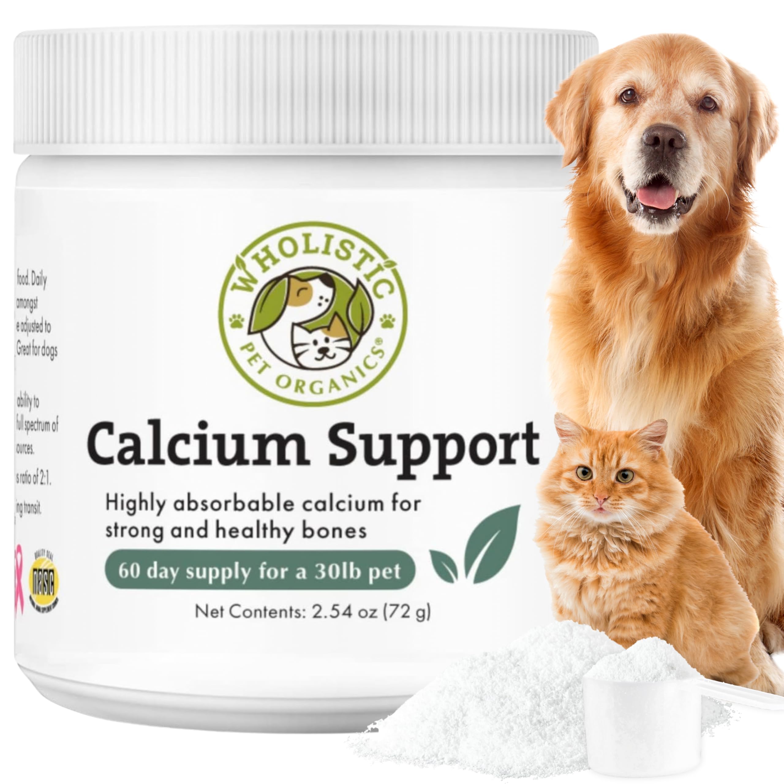Wholistic Pet Organics Pure Powder Calcium for Dogs and Cats - Supports Strong Bones, Teeth & Muscles - Sea Coral Cat and Dog Ca
