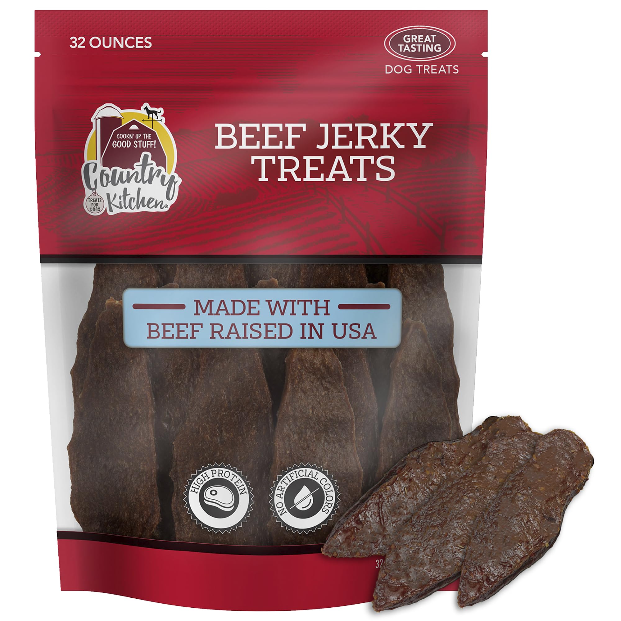 Country Kitchen Beef Jerky Tender Dog Treats, Made with Real Beef, High Protein, Low Fat, No Artificial Colors, 32 oz