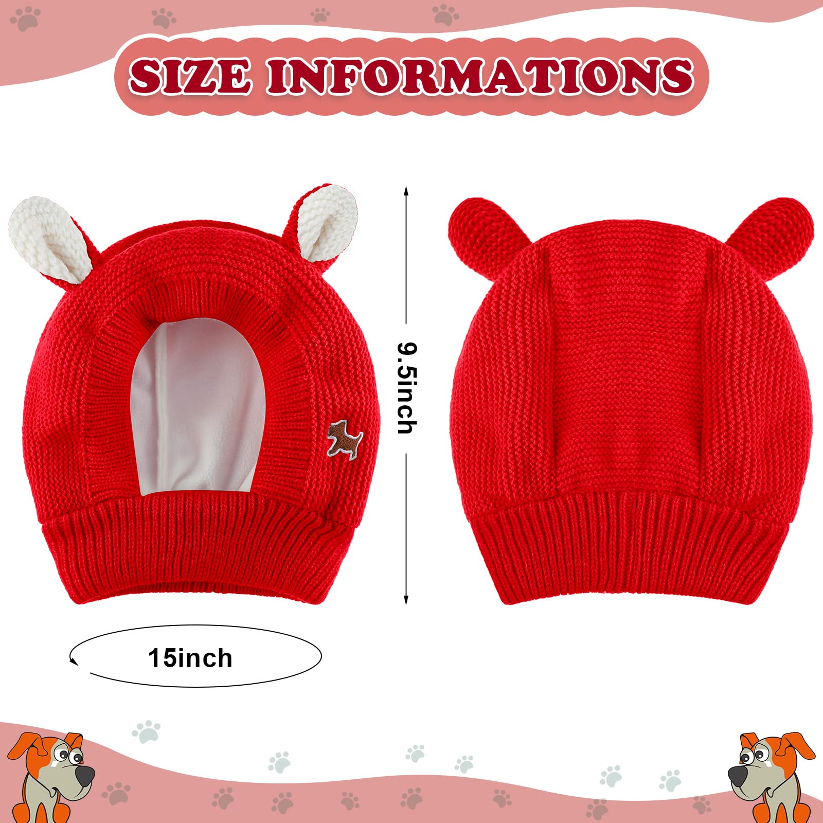 Quiet Ears For Dogs, Dog Ear Muffs Noise Protection Knitted Pet Ears Snood Head Wrap Hats For Medium To Large Cats Pets(Red)