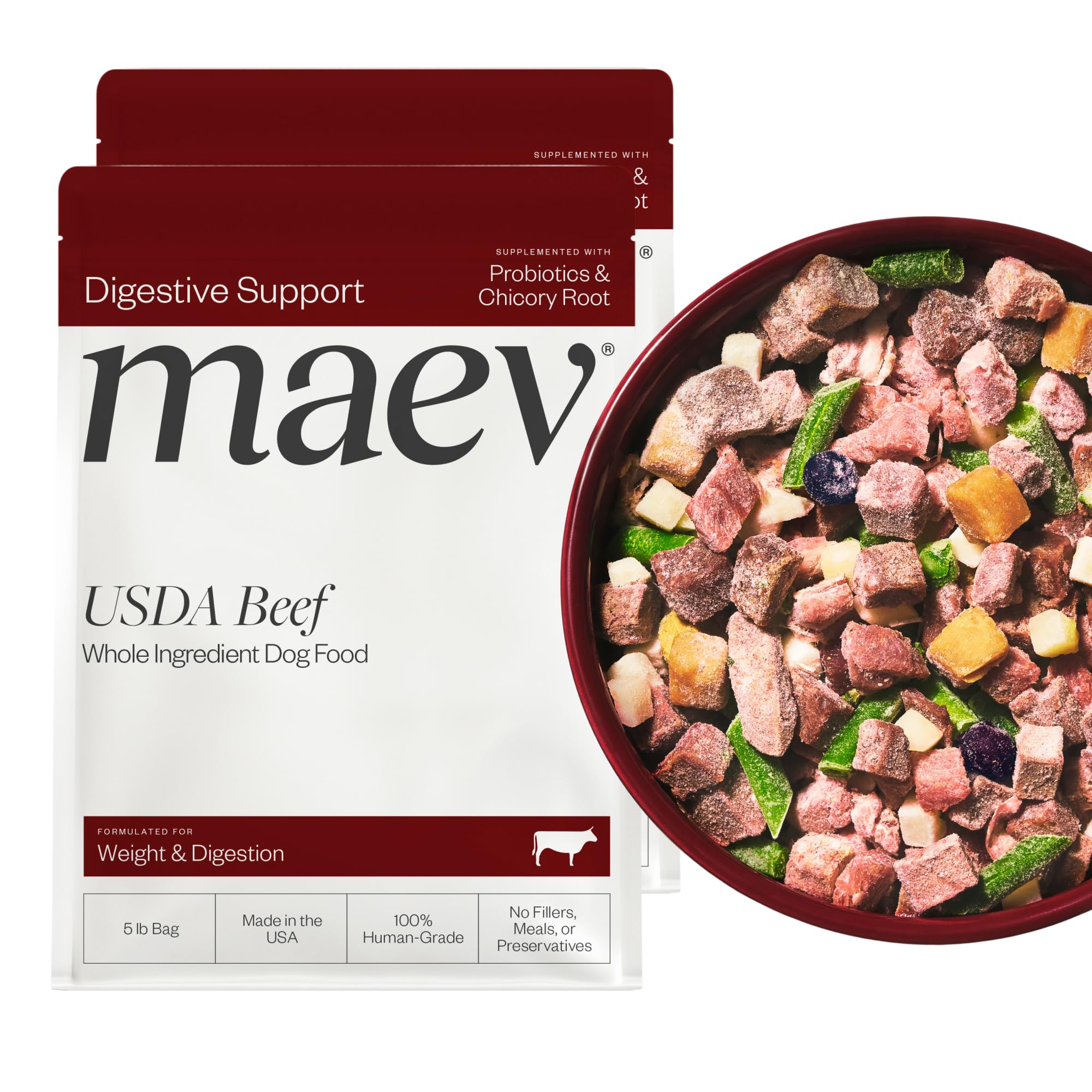 Maev Human-Grade Fresh-Frozen Beef Dog Food, Weight & Digestion Formula | High-Protein, Grain-Free, Whole Ingredient Raw Food fo