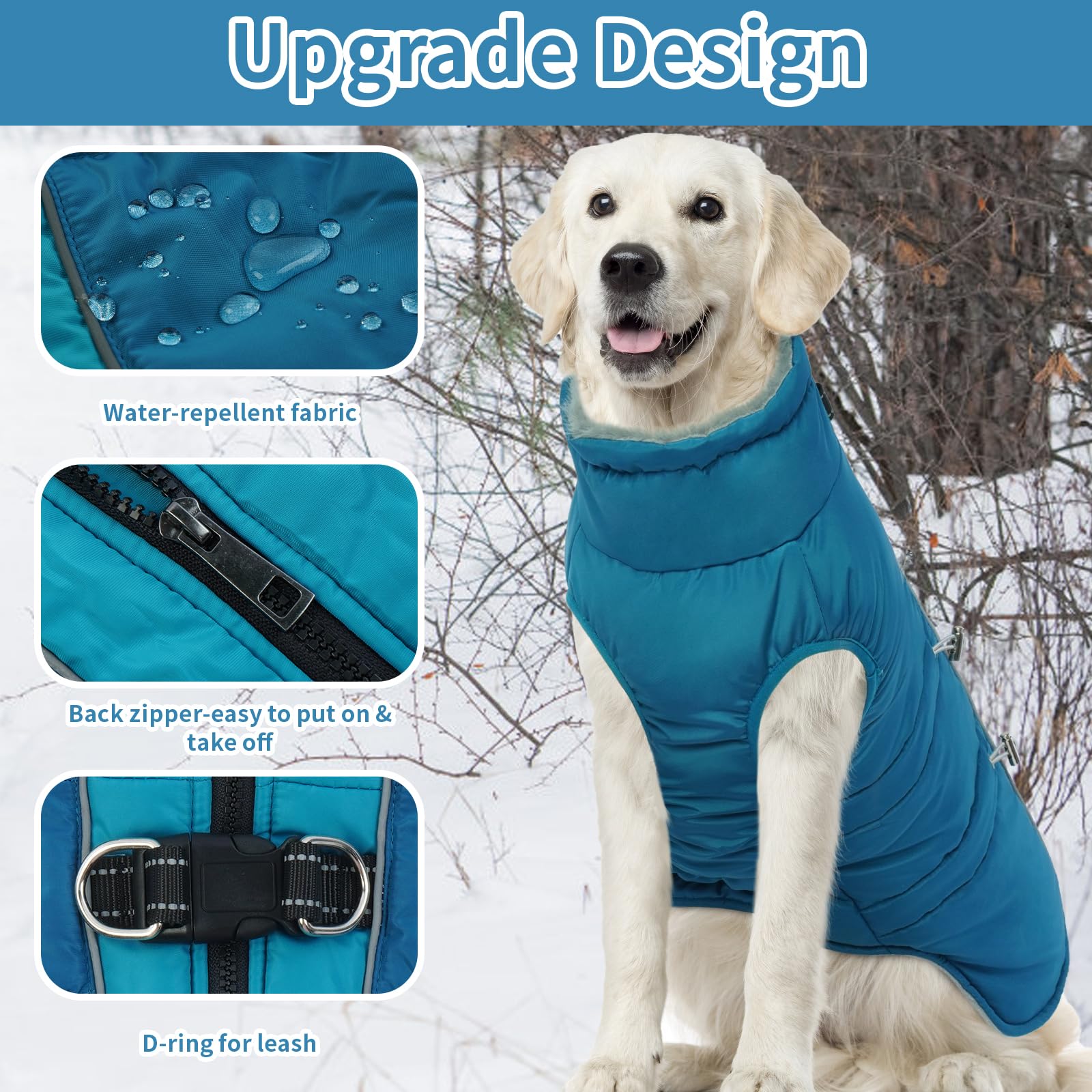 IDOMIK Warm Dog Coat with Harness, Waterproof Fleece Jacket, Size S, Blue